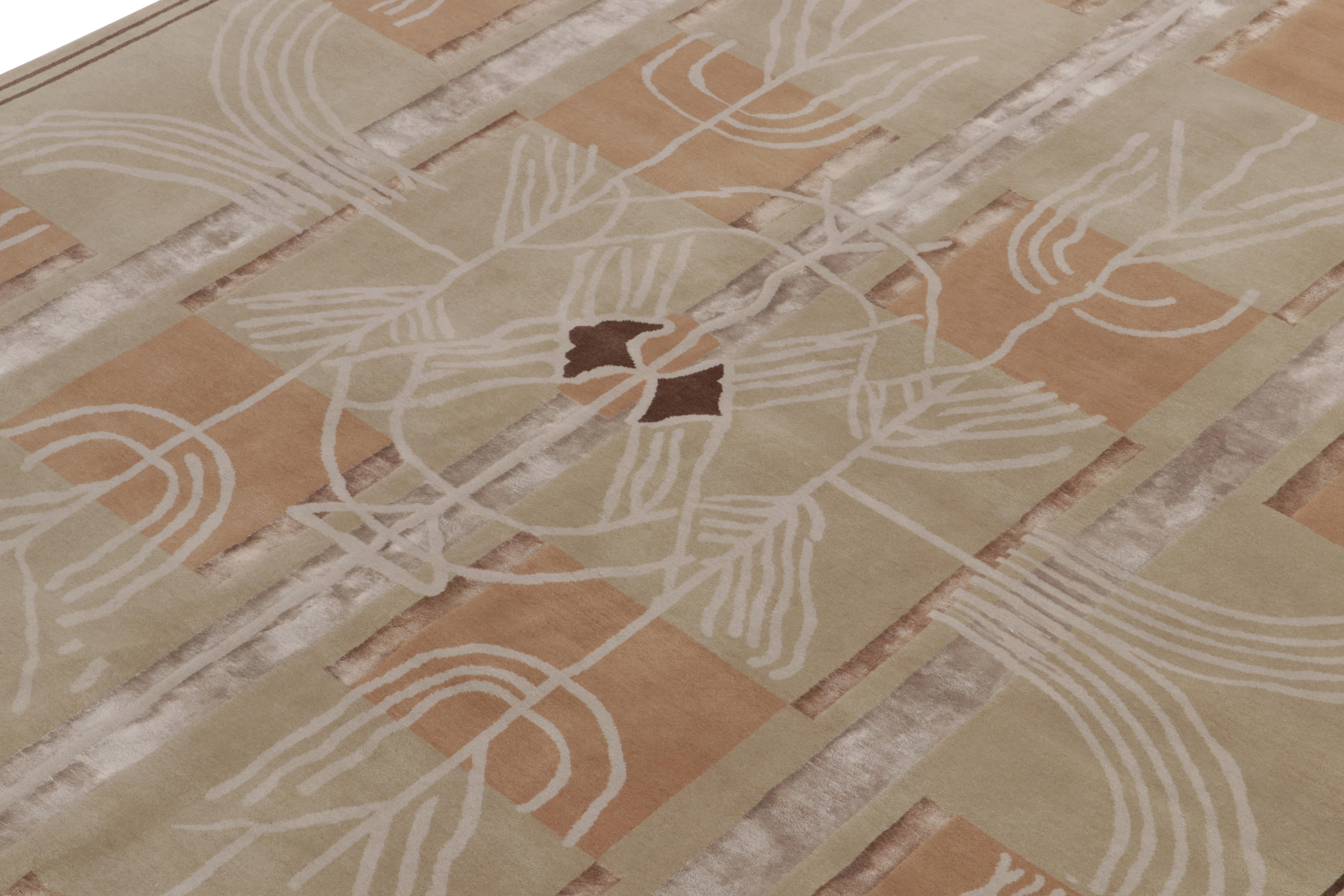 Indiano Rug & Kilim: Tappeto contemporaneo in stile Art Deco in marrone, beige e bianco in vendita