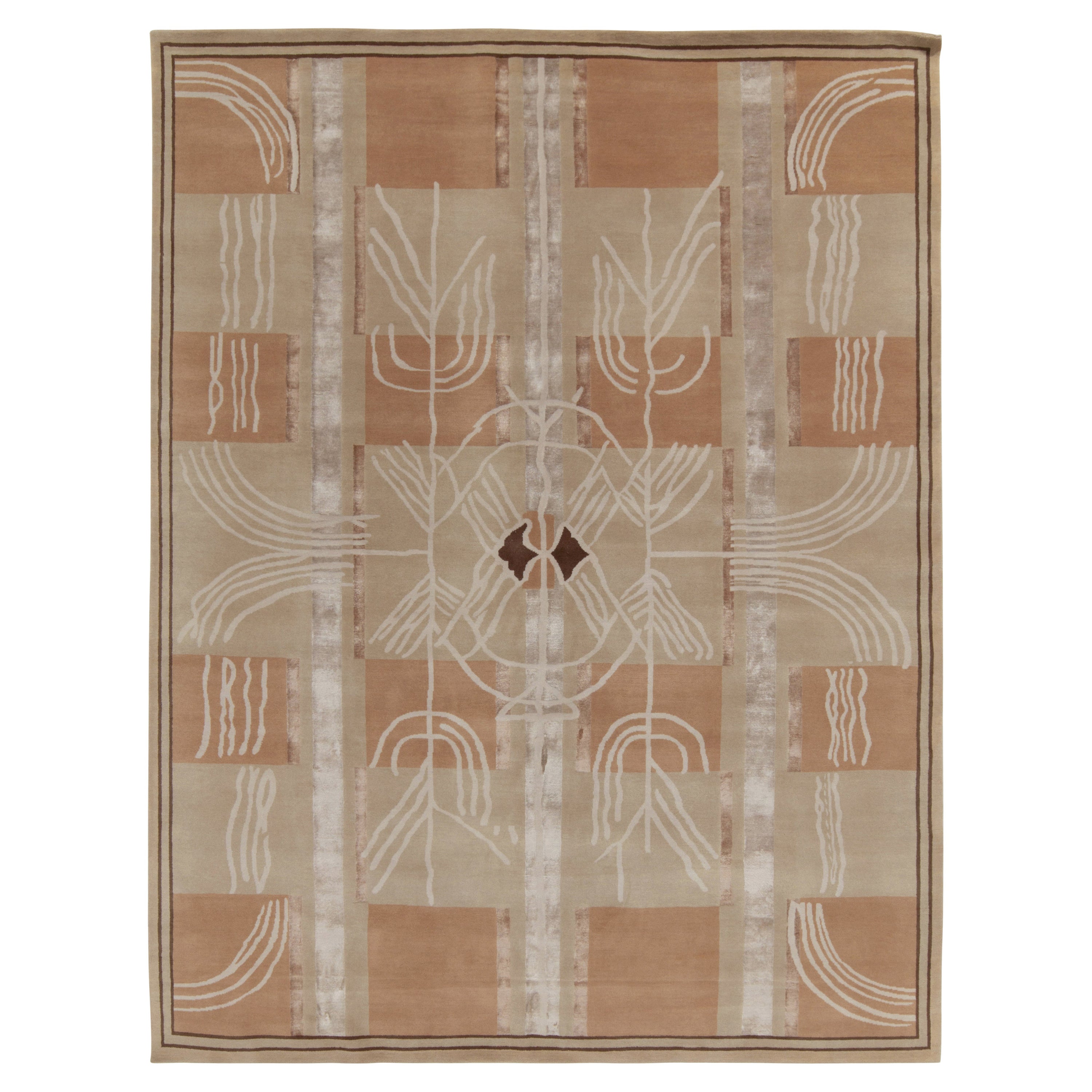 Rug & Kilim's Art Deco Style Contemporary Rug in Brown, Beige & White For Sale