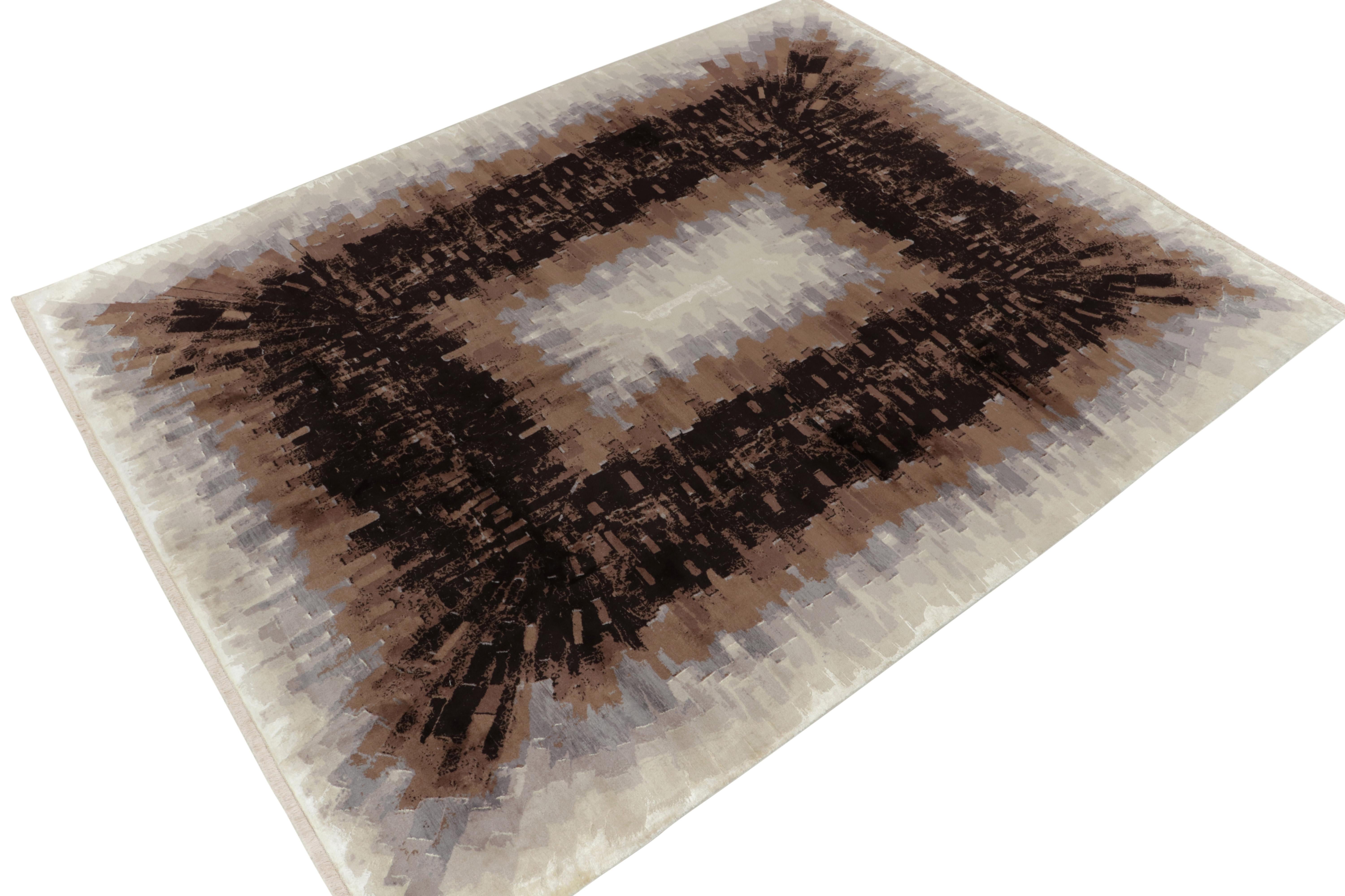 Indian Rug & Kilim’s Art Deco Style Contemporary Rug in Brown, Black and Gray Patterns For Sale