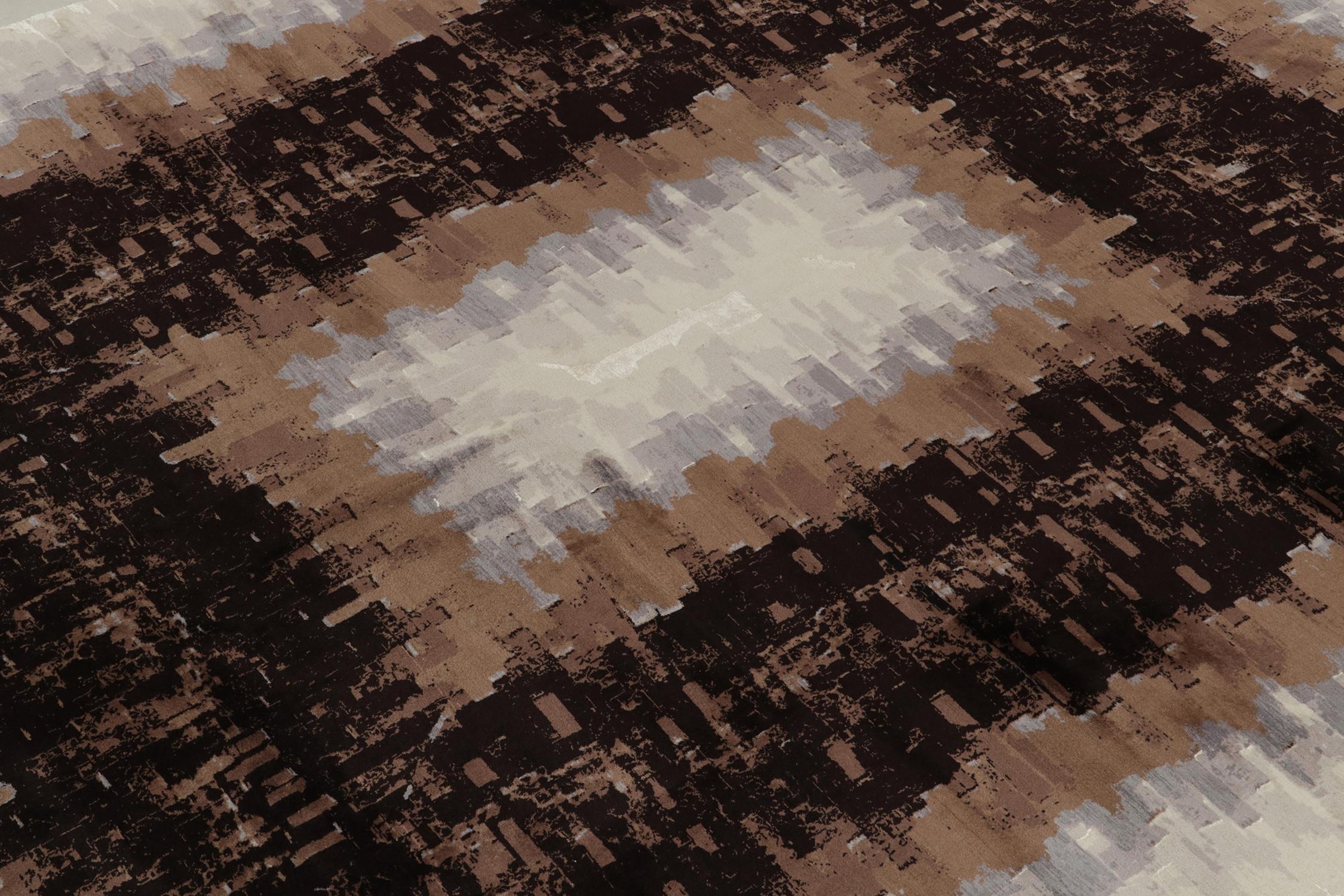 Hand-Knotted Rug & Kilim’s Art Deco Style Contemporary Rug in Brown, Black and Gray Patterns For Sale