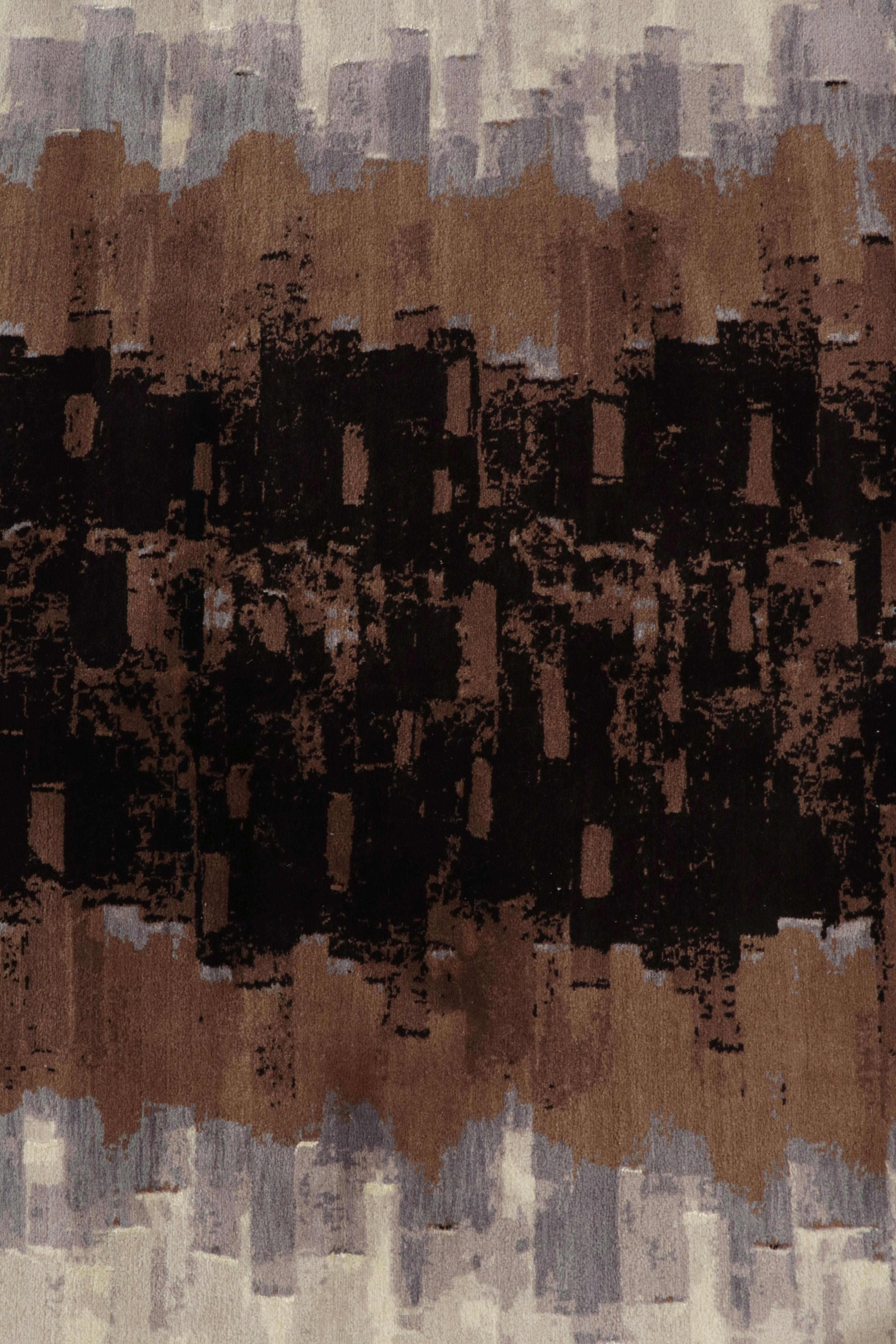 Rug & Kilim’s Art Deco Style Contemporary Rug in Brown, Black and Gray Patterns In New Condition For Sale In Long Island City, NY