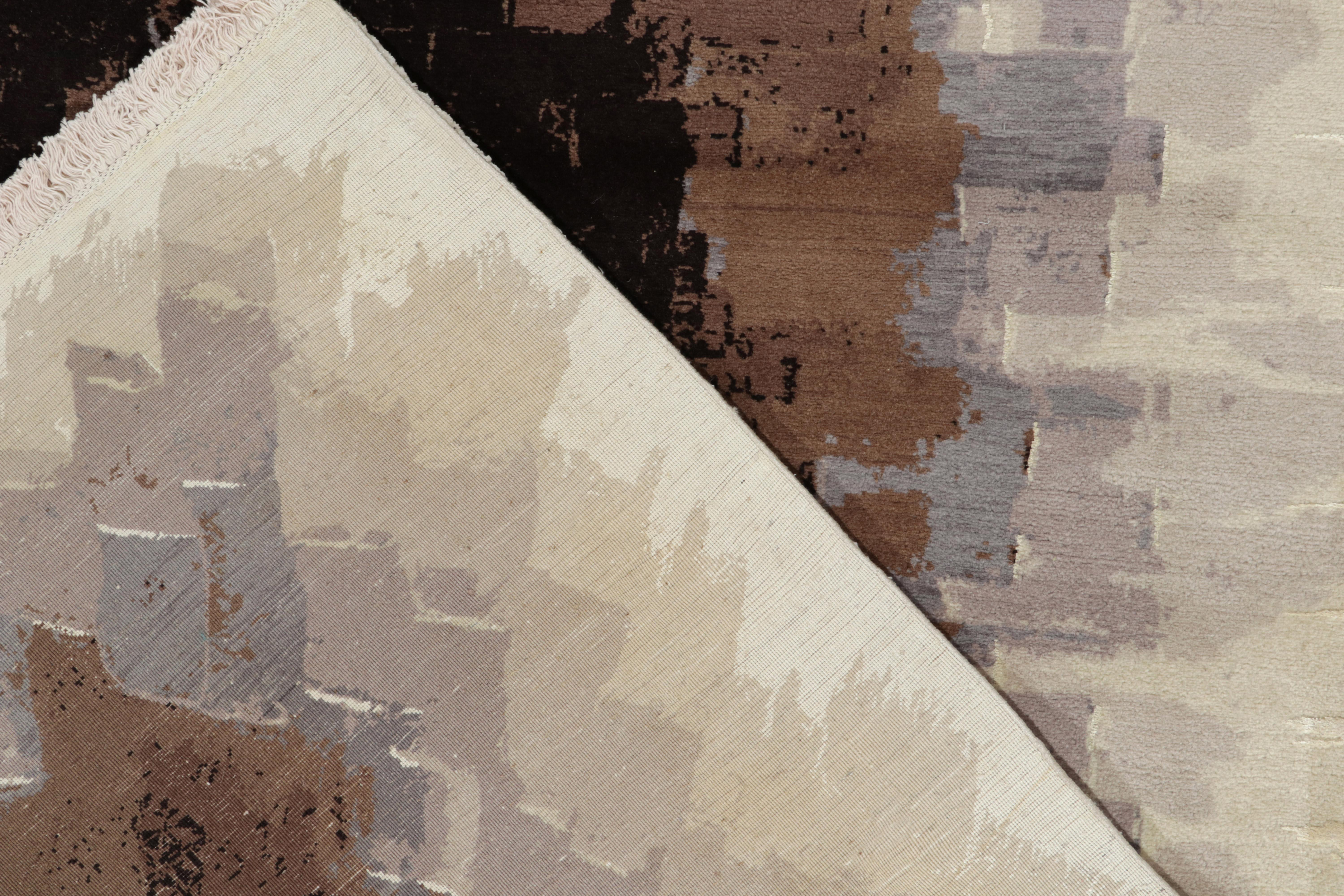Wool Rug & Kilim’s Art Deco Style Contemporary Rug in Brown, Black and Gray Patterns For Sale
