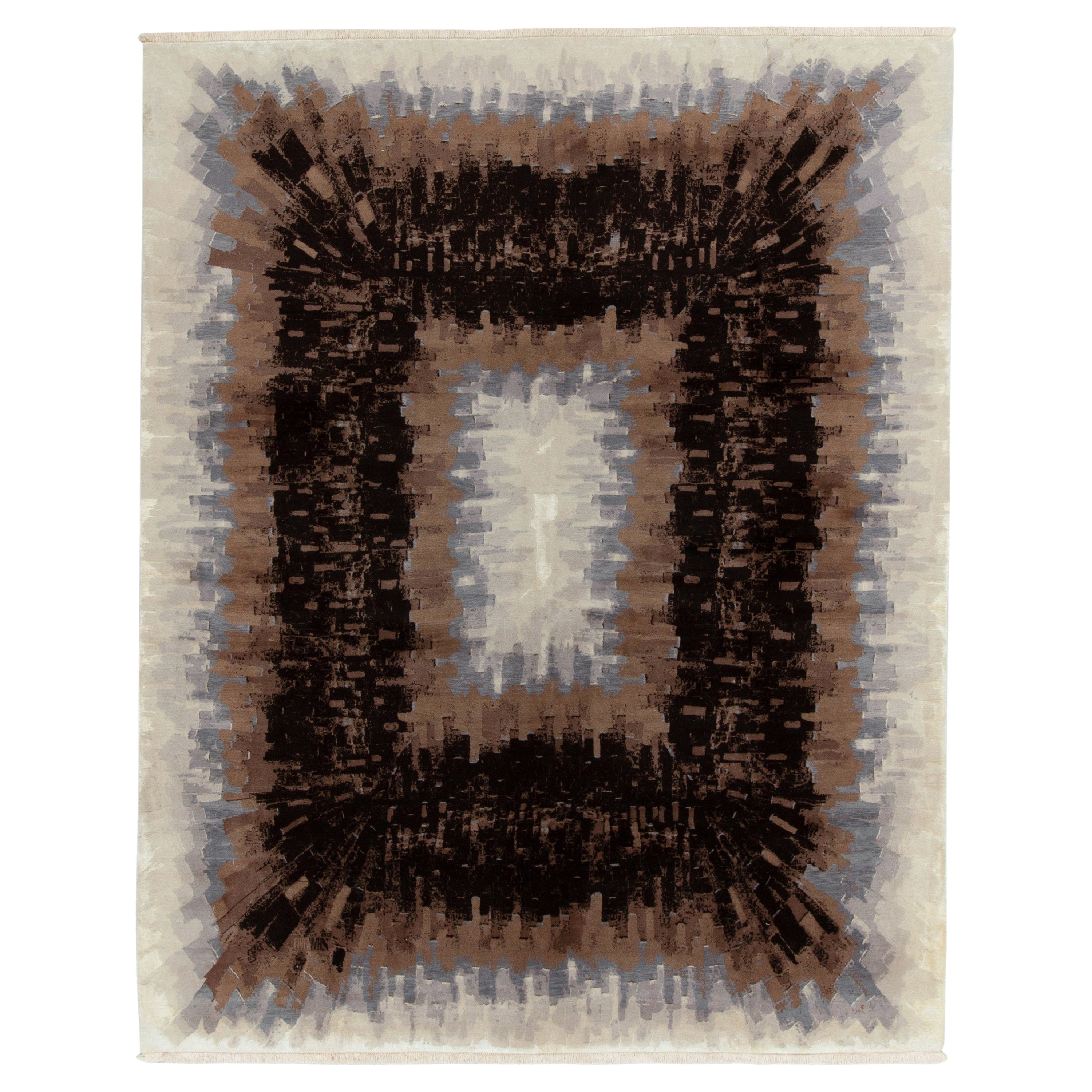 Zeitgenössischer Teppich im Art-Déco-Stil von Rug & Kilim mit braunen, schwarzen und grauen Mustern
