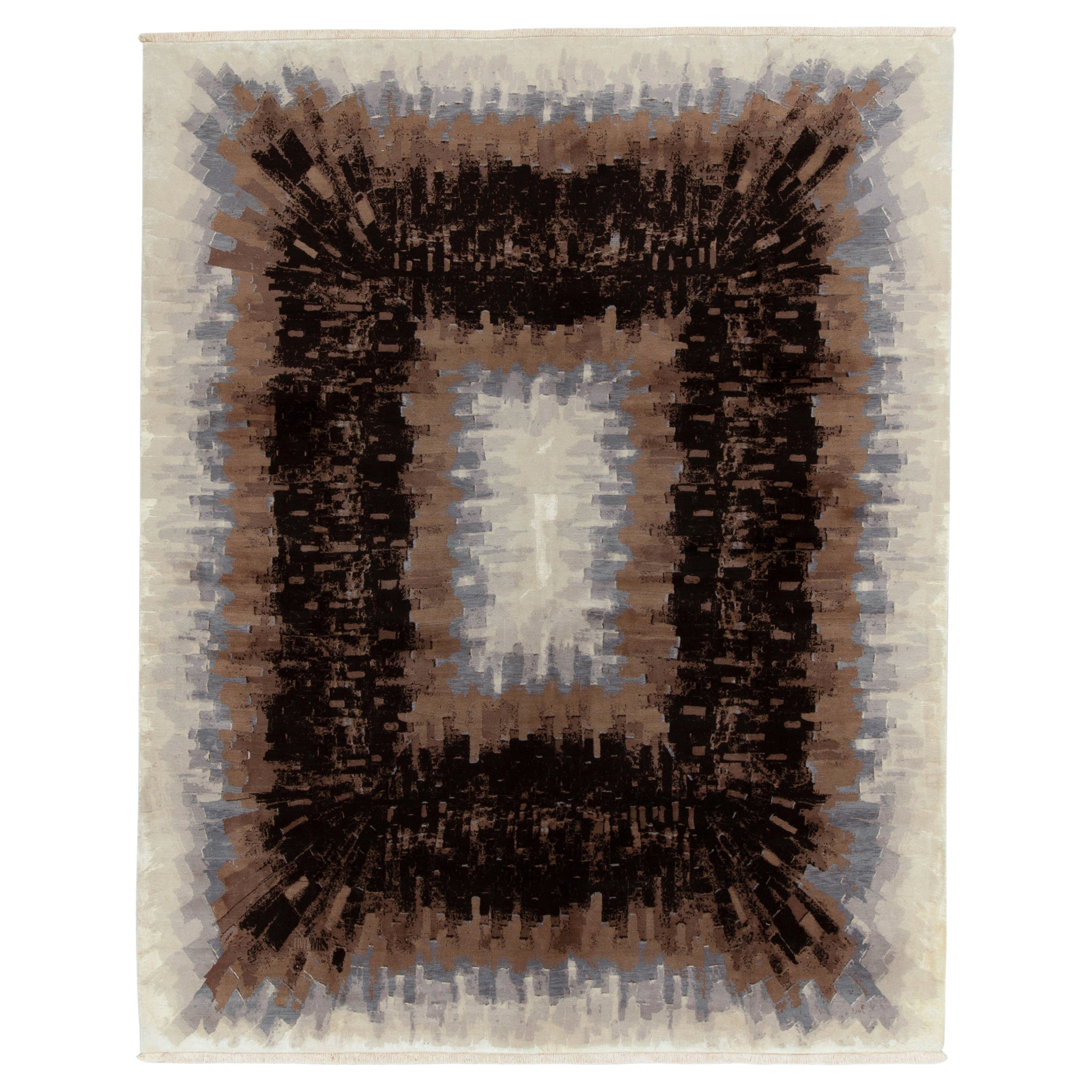 Rug & Kilim’s Art Deco Style Contemporary Rug in Brown, Black and Gray Patterns For Sale