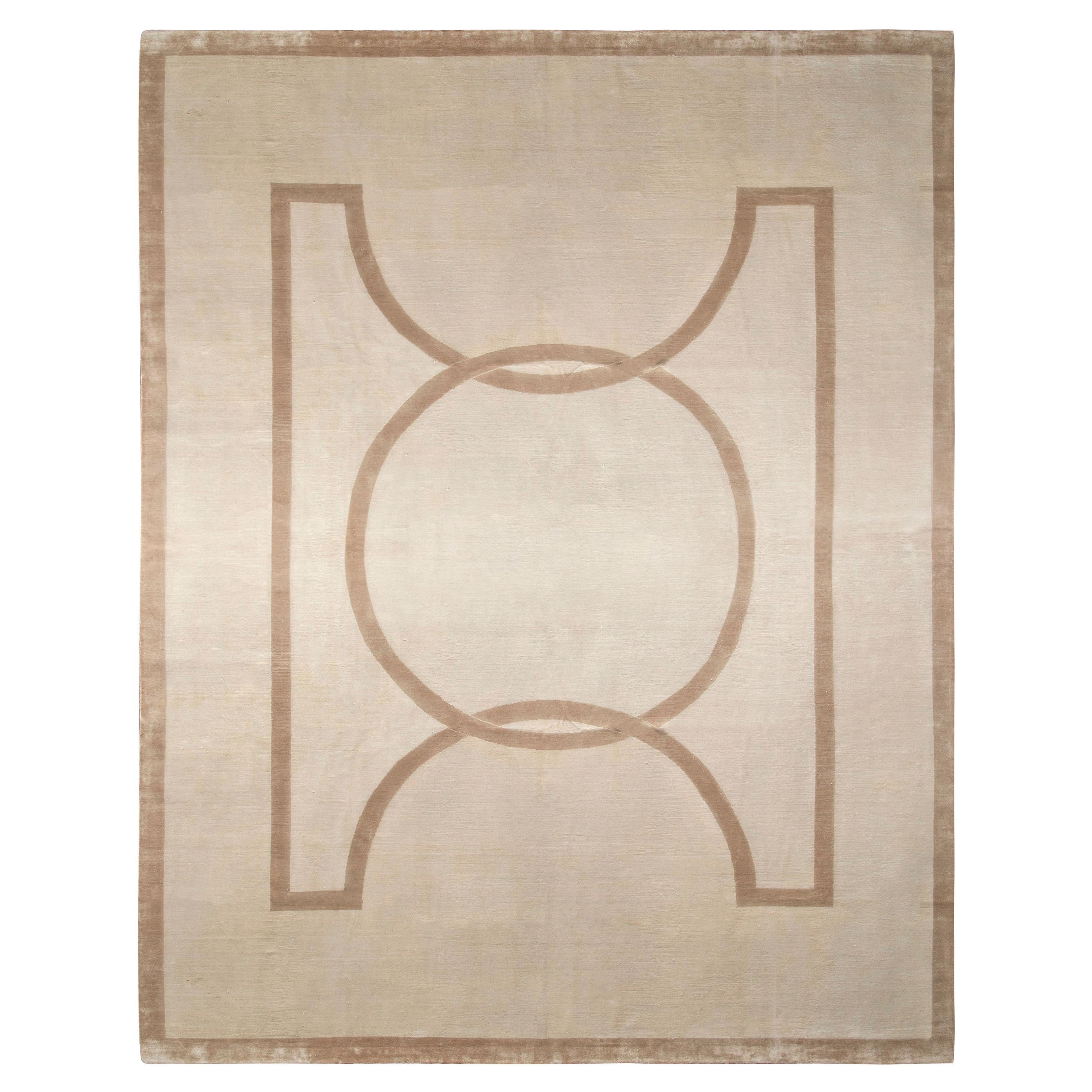 Rug & Kilim’s Art Deco Style Custom Rug in Gray, Beige-Brown Geometric Pattern For Sale
