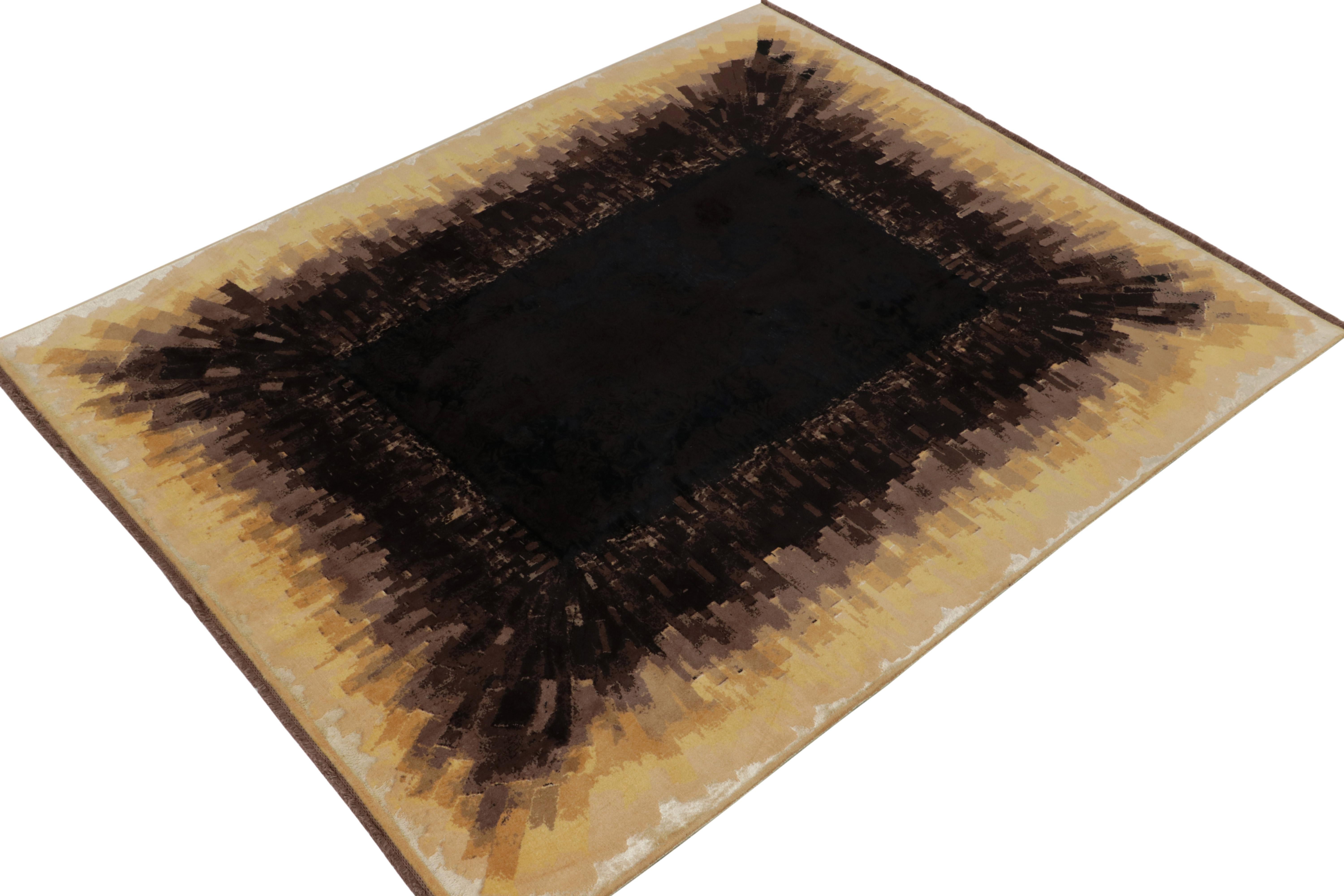Indian Rug & Kilim’s Art Deco Style Modern Rug in Black, Brown & Gold Borders For Sale