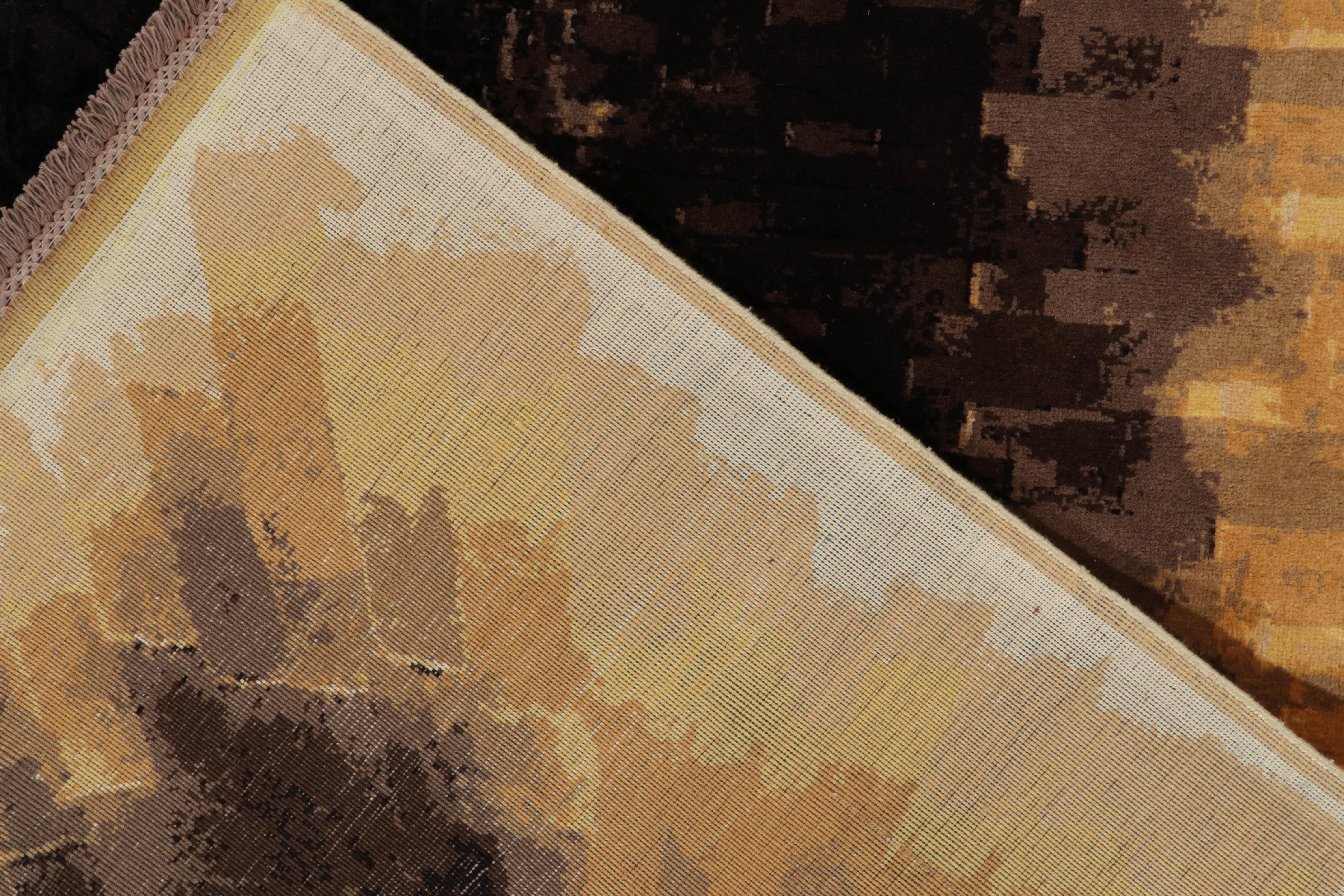 Rug & Kilim’s Art Deco Style Modern Rug in Black, Brown & Gold Borders In New Condition For Sale In Long Island City, NY