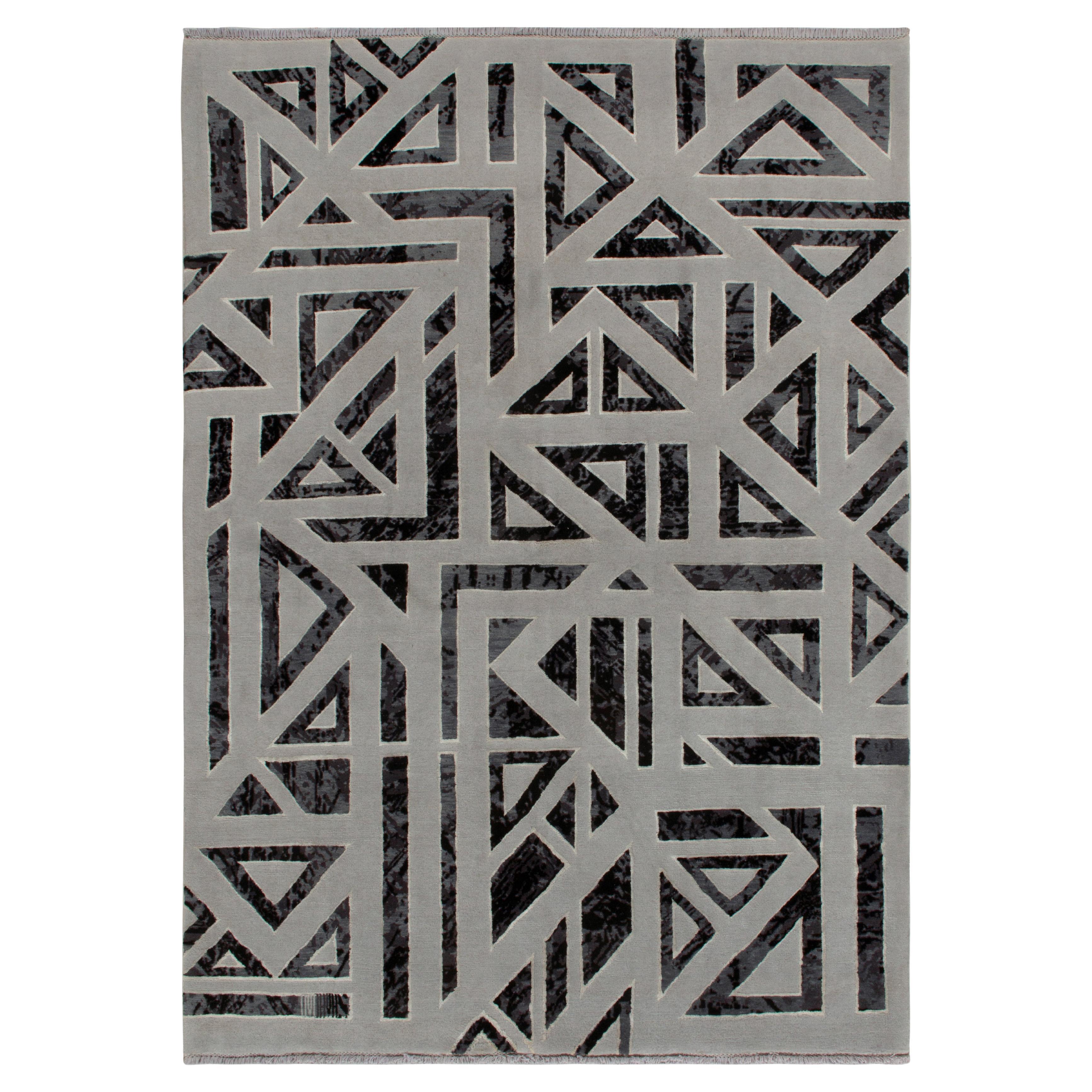 Moderner Teppich im Art-Déco-Stil von Teppich & Kilims in Grau, Schwarz mit geometrischem Muster