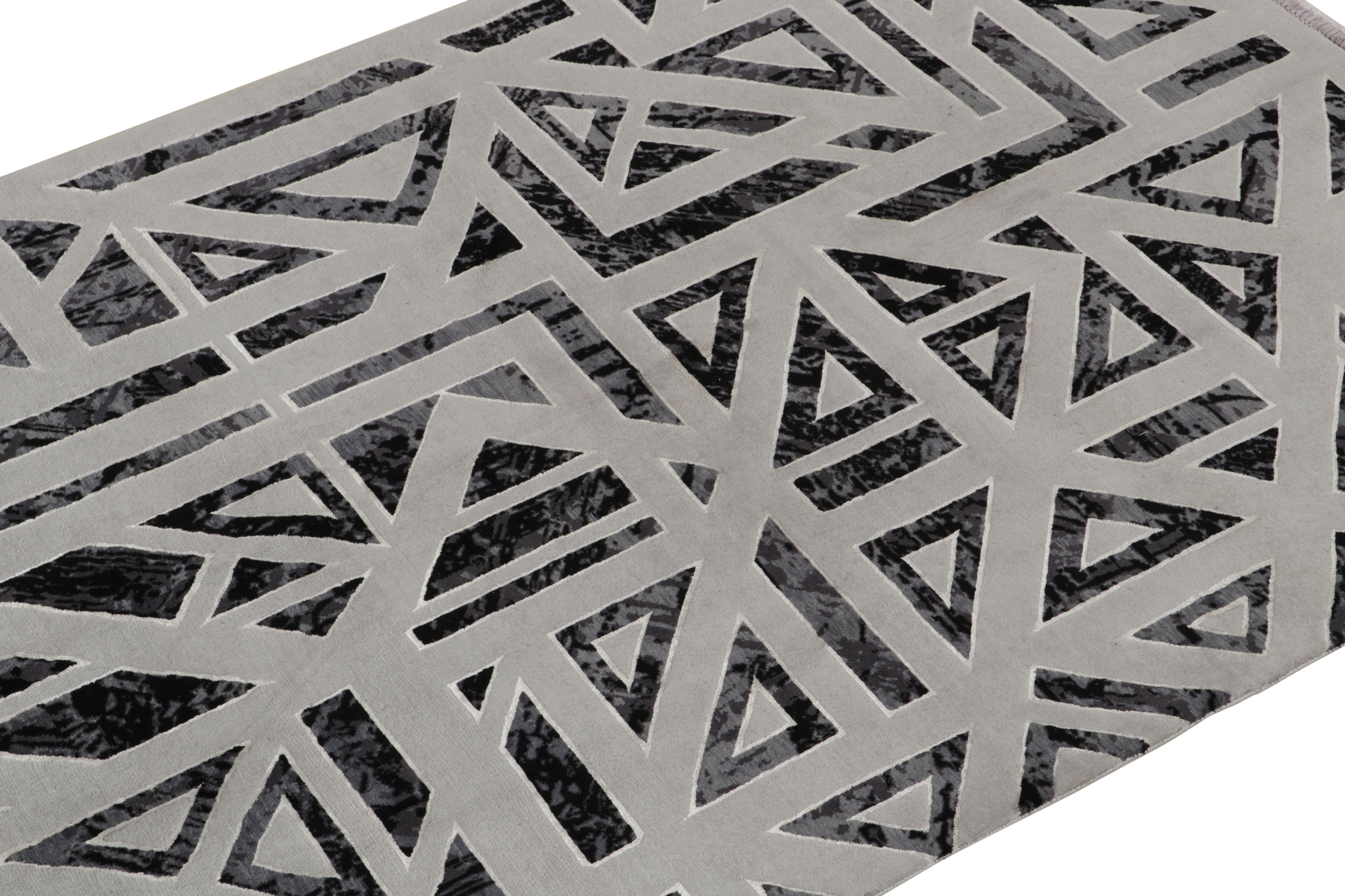 Alfombra moderna de estilo Art Déco de Rug & Kilim en gris y negro con motivos geométricos Indio en venta