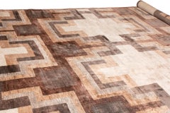 Rug & Kilim’s Art Deco Style Rug, Beige Brown Midcentury Geometric Pattern