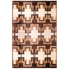 Rug & Kilim’s Art Deco Style Rug, Beige Brown Midcentury Geometric Pattern