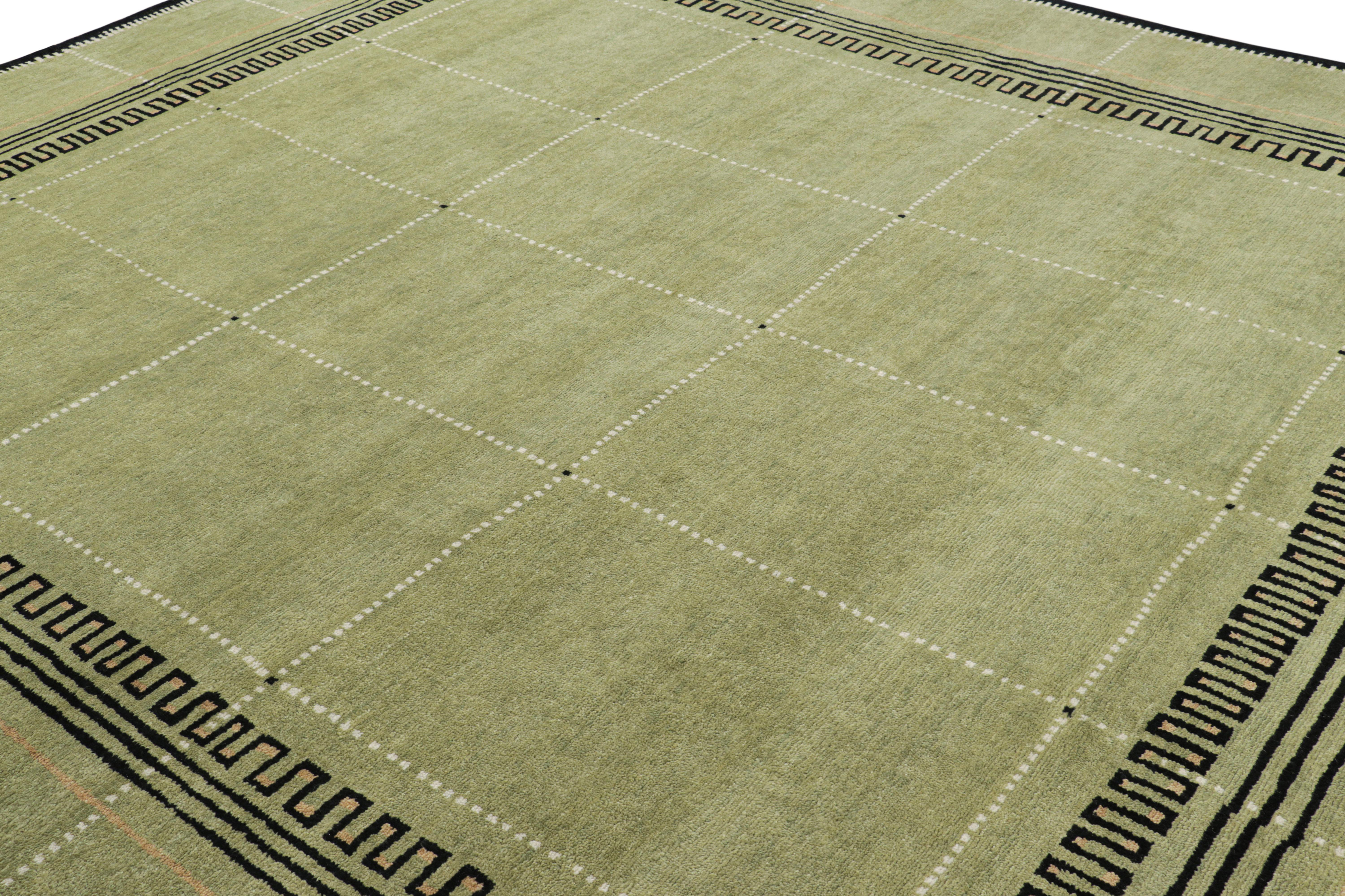 Questo tappeto moderno 12x14 è una nuova ed entusiasmante aggiunta alla collezione di tappeti Art Deco di Rug & Kilim: un'audace rivisitazione di alto livello del movimento europeo degli anni '20 e dei disegni iconici dello stile moderno, realizzata