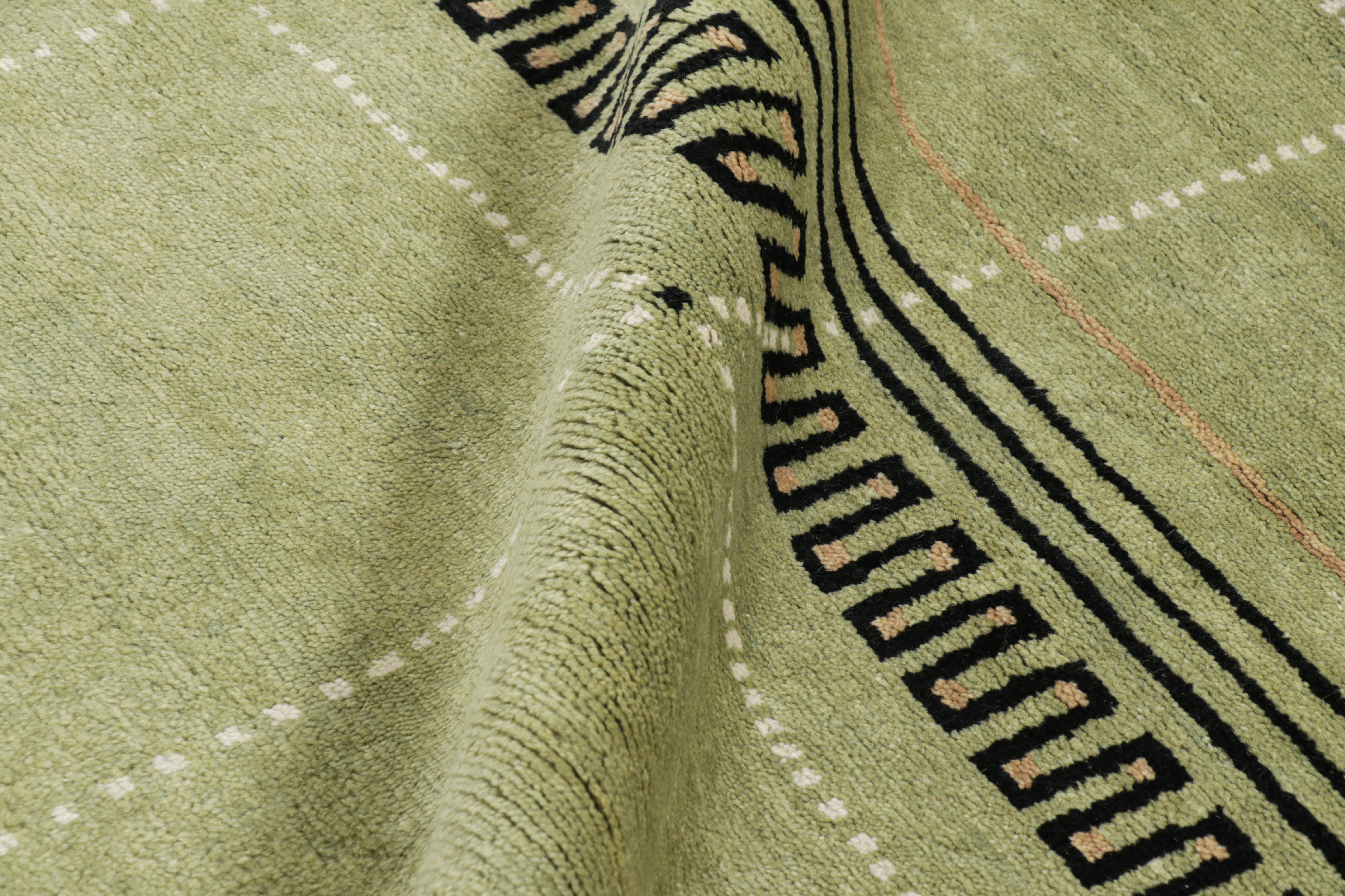 Lana Rug & Kilim - Tappeto in stile Art Déco in verde con motivi geometrici neri in vendita