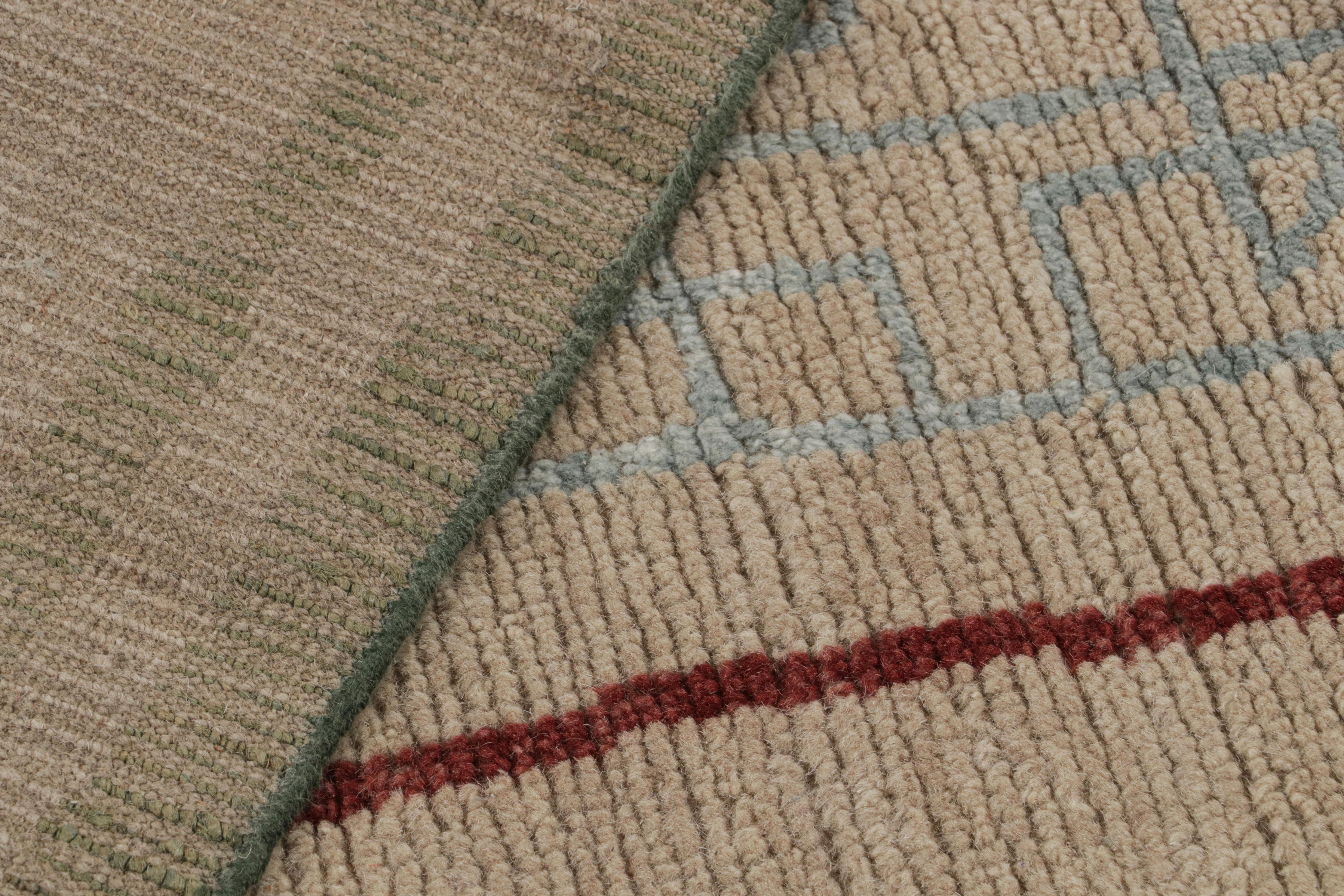 Contemporary Rug & Kilim’s Art Deco Style Rug in Beige and Green Geometric Pattern For Sale