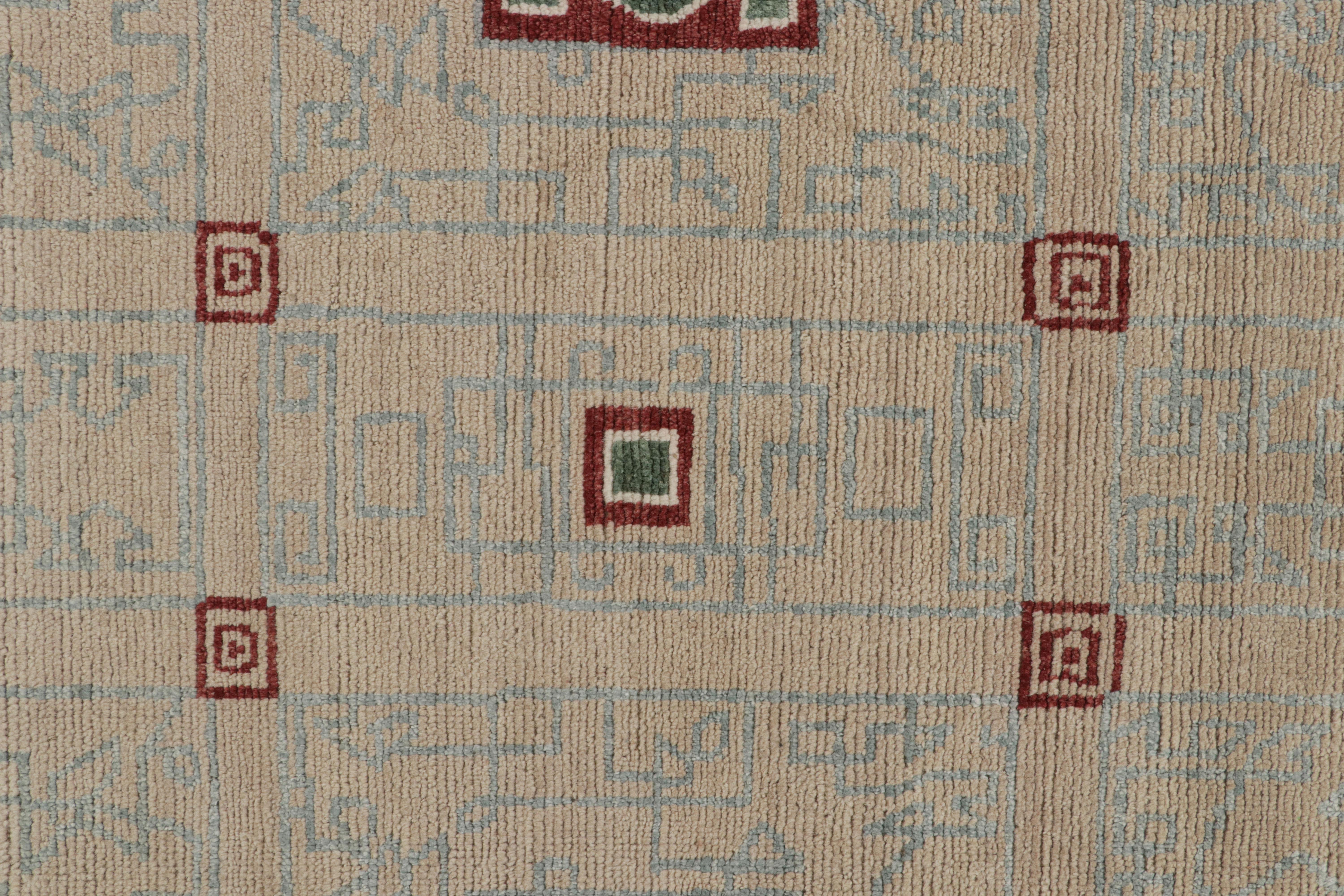 Rug & Kilim’s Art Deco Style Rug in Beige and Green Geometric Pattern In New Condition For Sale In Long Island City, NY