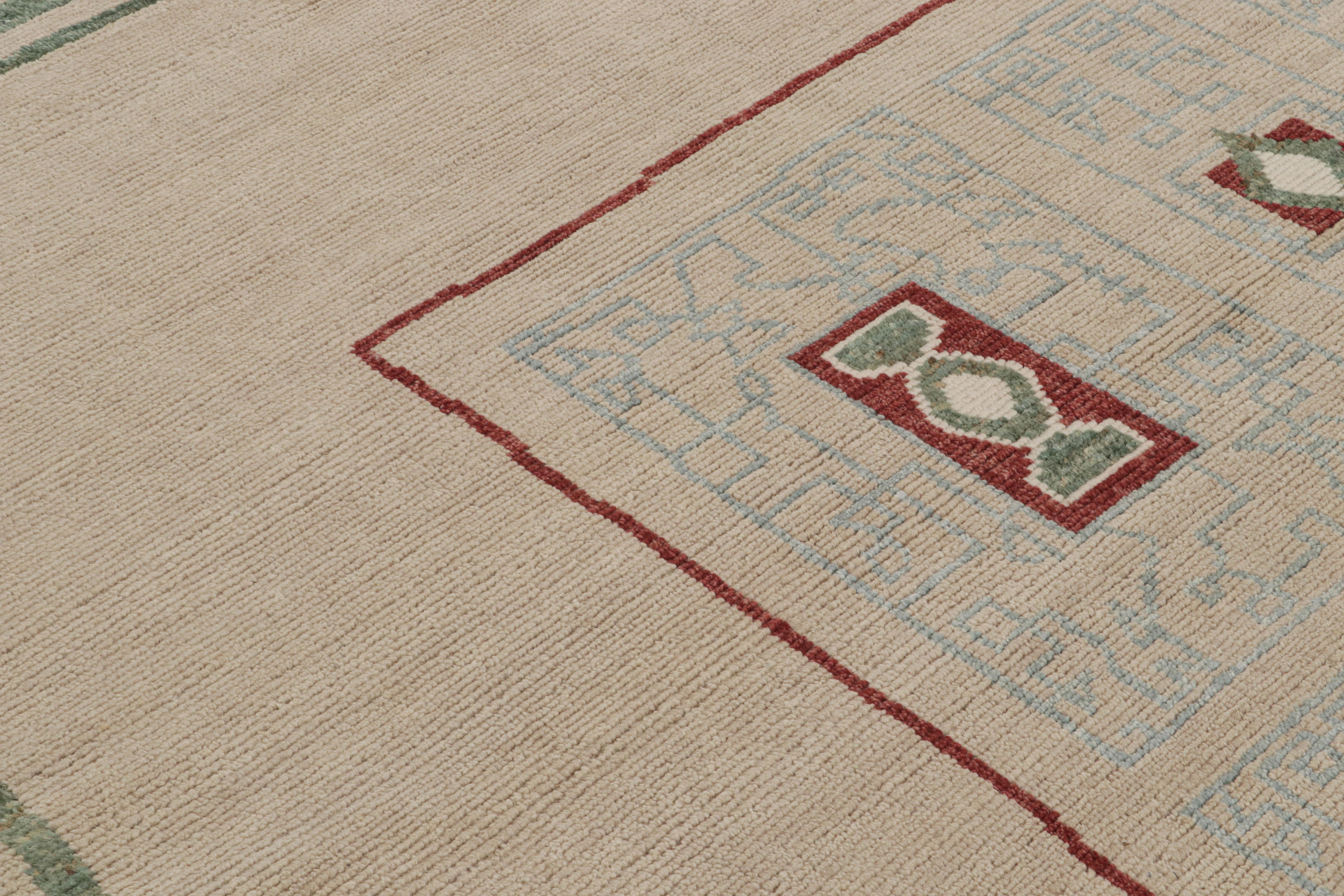 Hand-Knotted Rug & Kilim’s Art Deco Style Rug in Beige and Green Geometric Pattern For Sale
