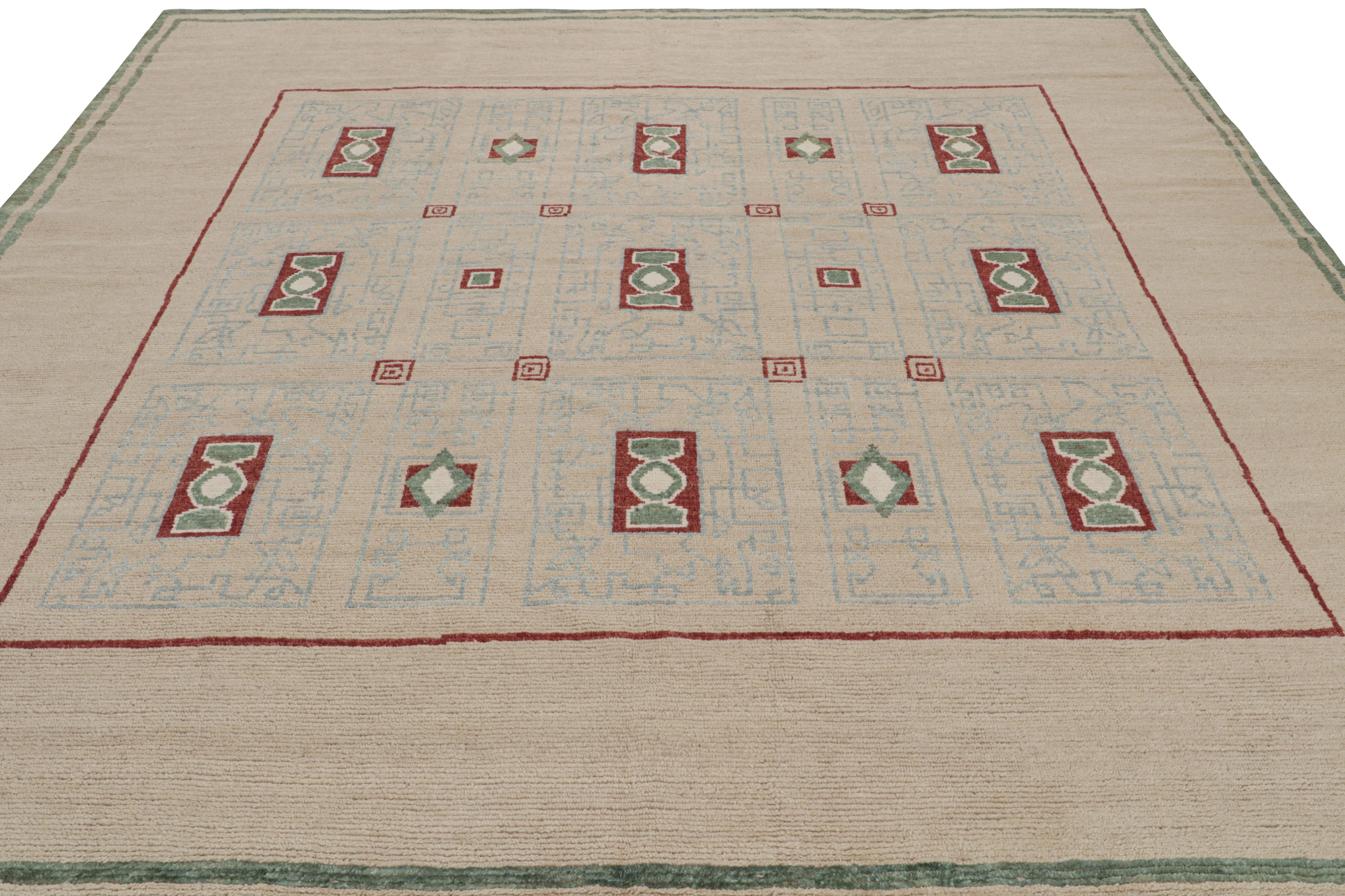 Modern Rug & Kilim’s Art Deco Style Rug in Beige and Green Geometric Pattern For Sale