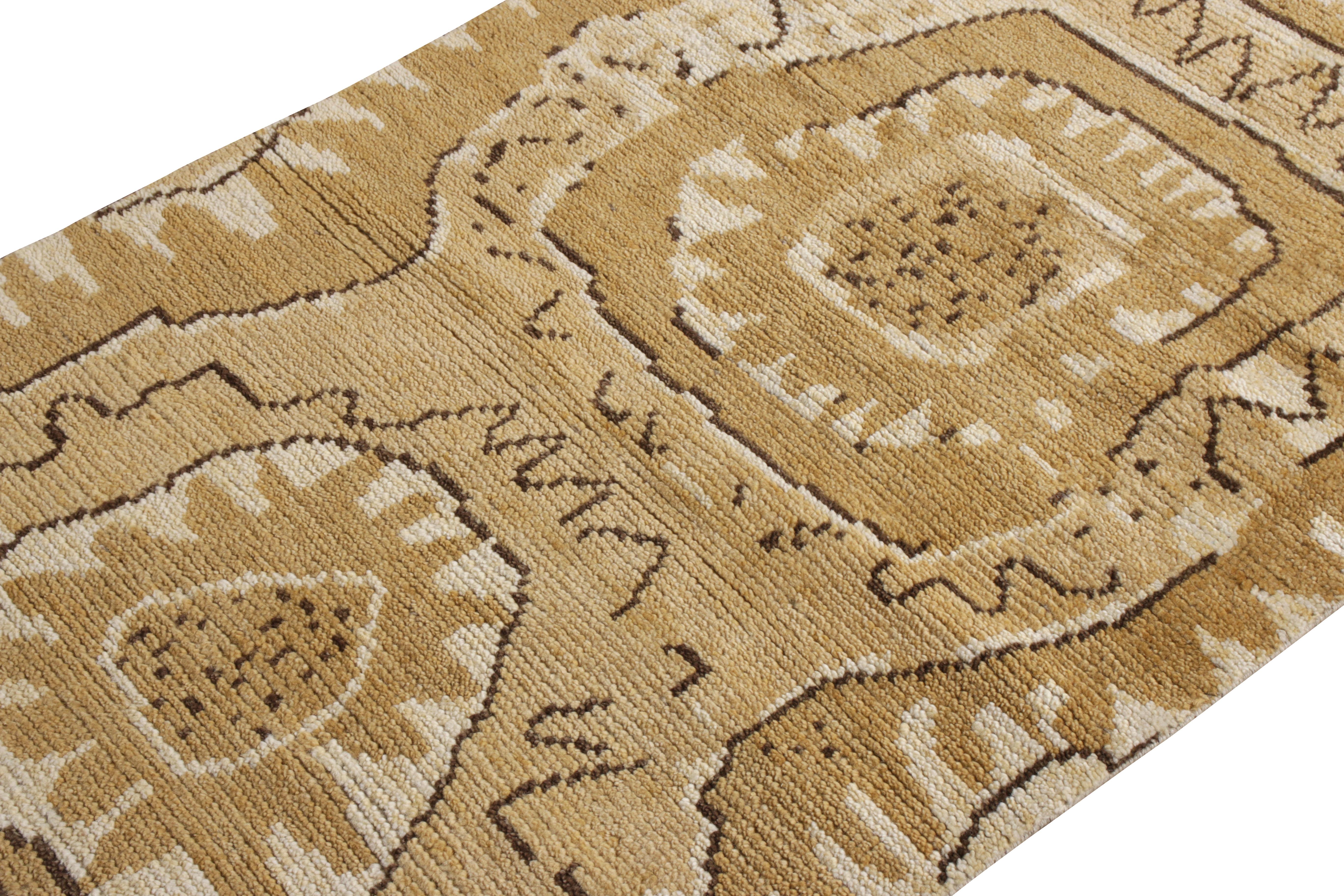 Indian Rug & Kilim’s Art Deco Style Rug in Beige Brown All Over Pattern For Sale