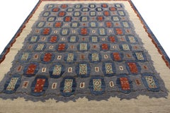 Rug & Kilim’s Art Deco Style Rug in Blue All Over Geometric Pattern