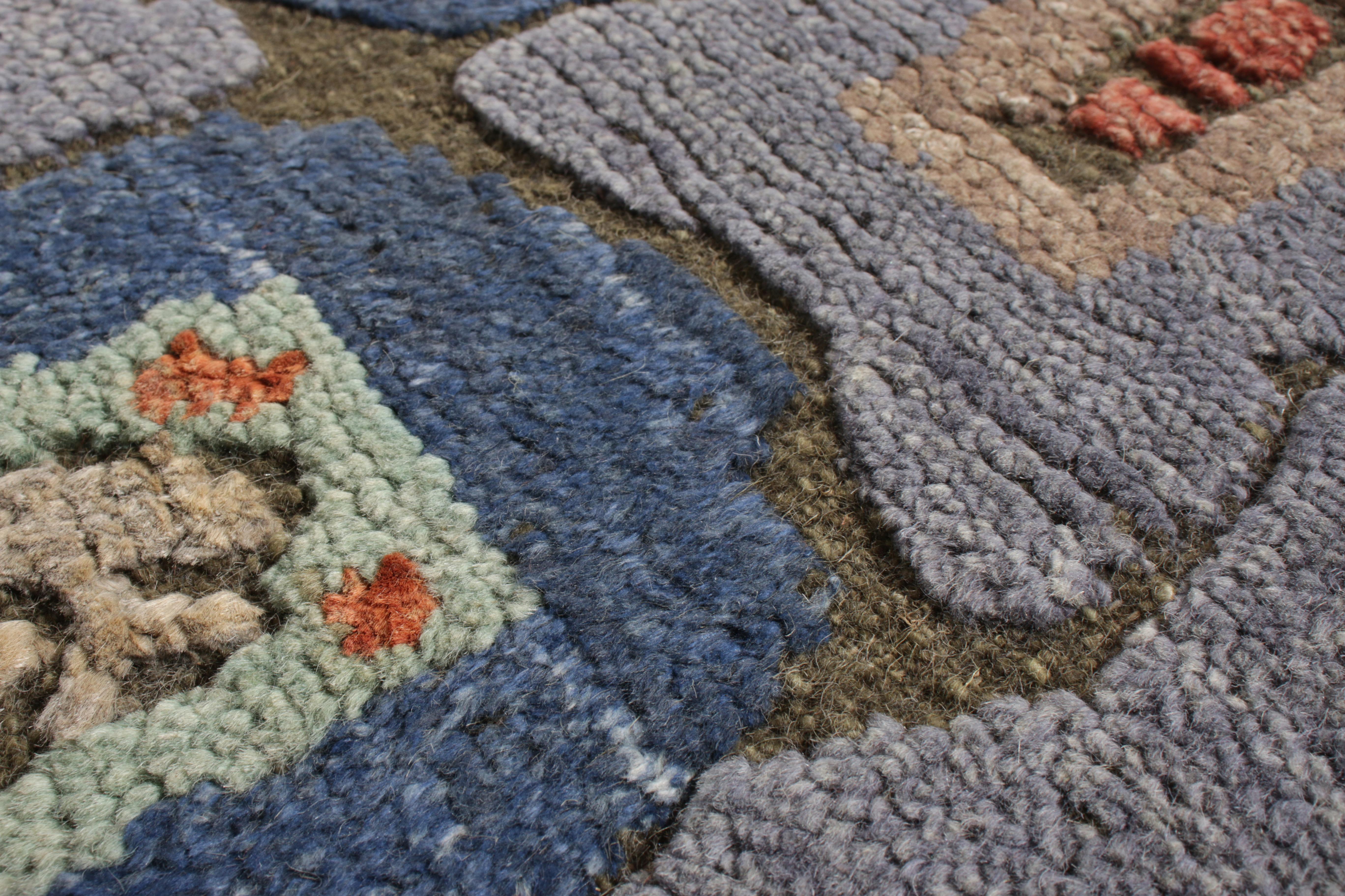 Teppich & Kilims Art Deco Stil Teppich in Blau mit geometrischem Muster (Handgeknüpft) im Angebot
