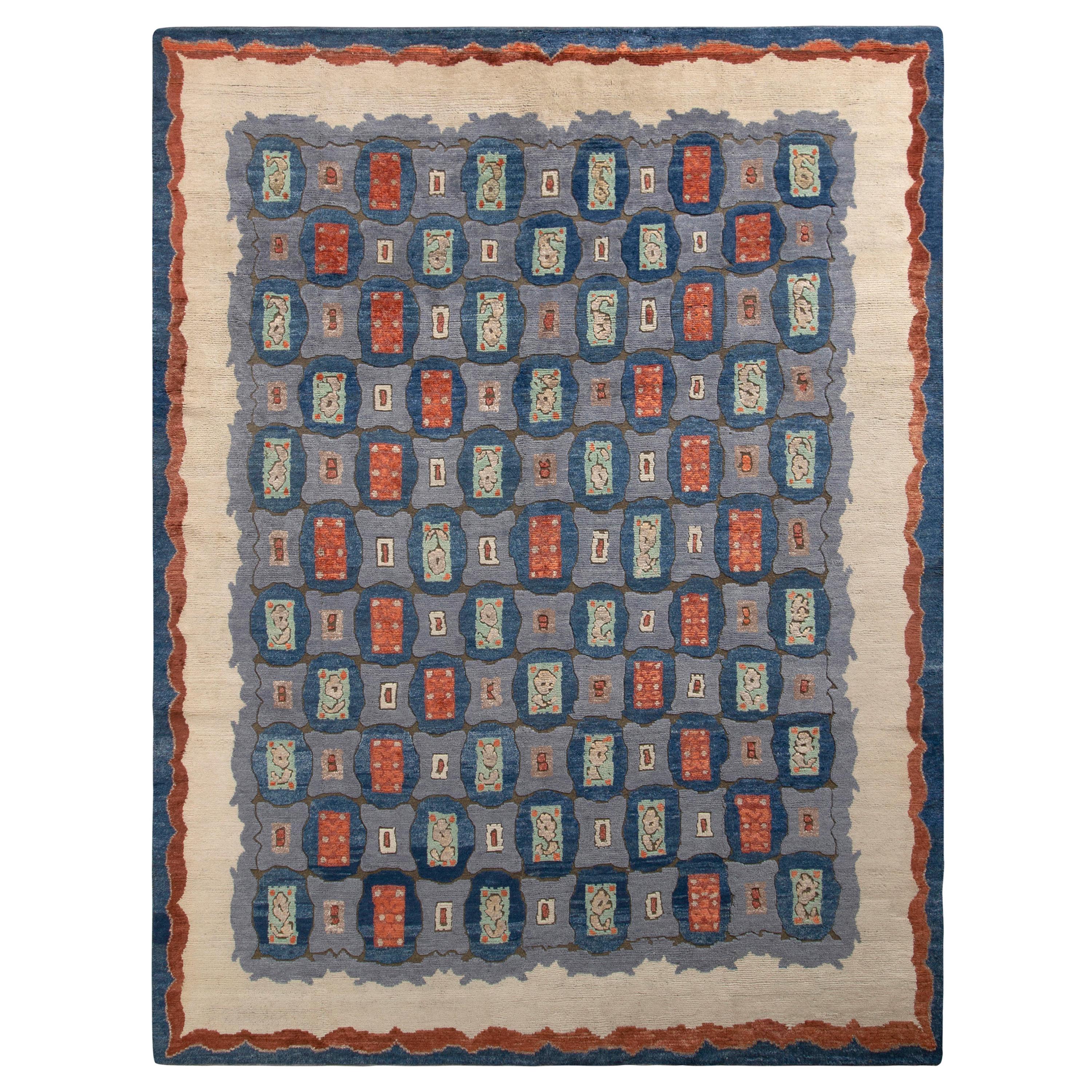 Rug & Kilim - Tappeto in stile Art Deco con motivo geometrico blu all over