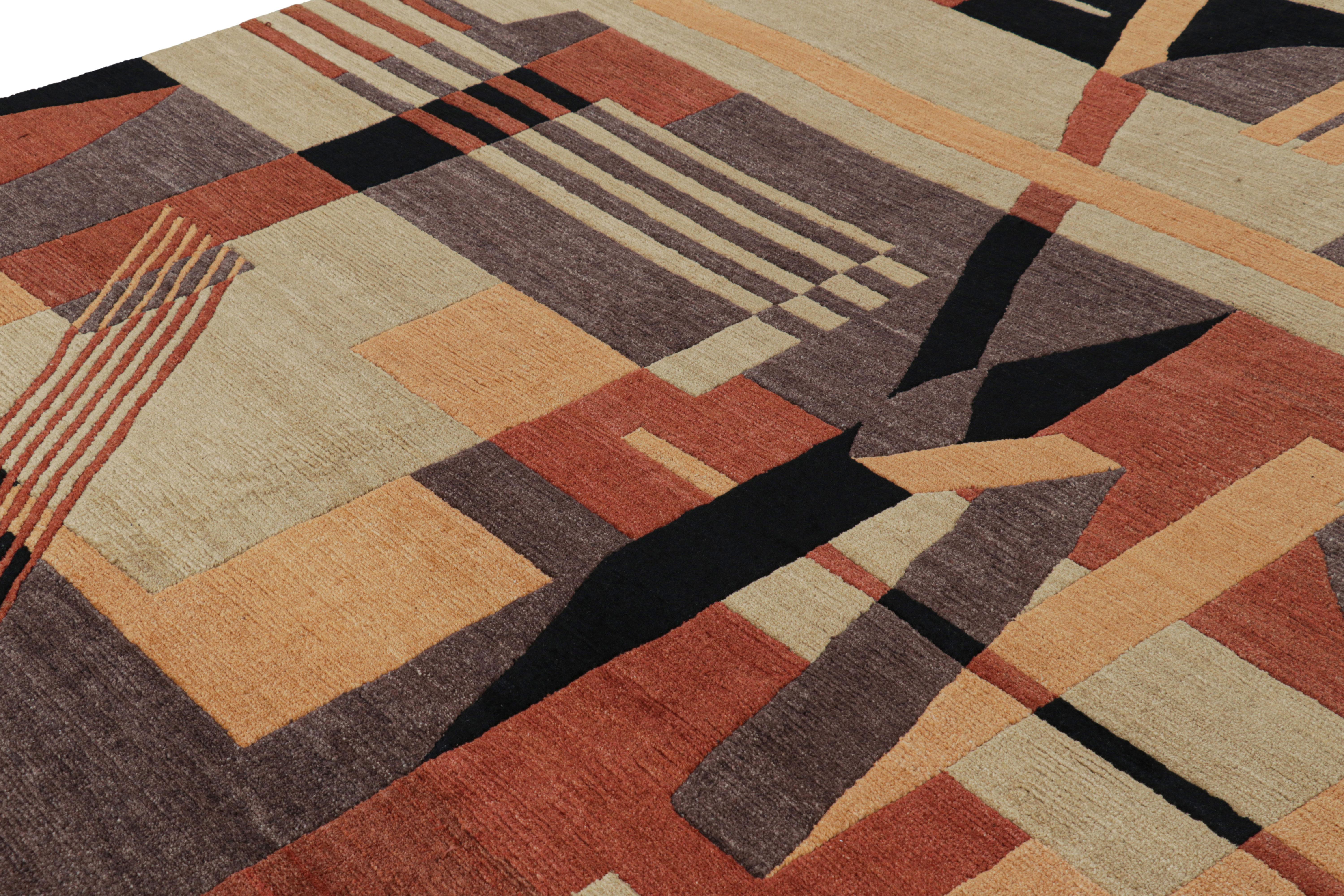 Fabriqué en laine nouée à la main et provenant de l'un des métiers à tisser les plus réputés du Népal, ce tapis contemporain 8x10 présente des motifs géométriques inspirés des principes cubistes - un nouvel ajout passionnant à la collection de tapis
