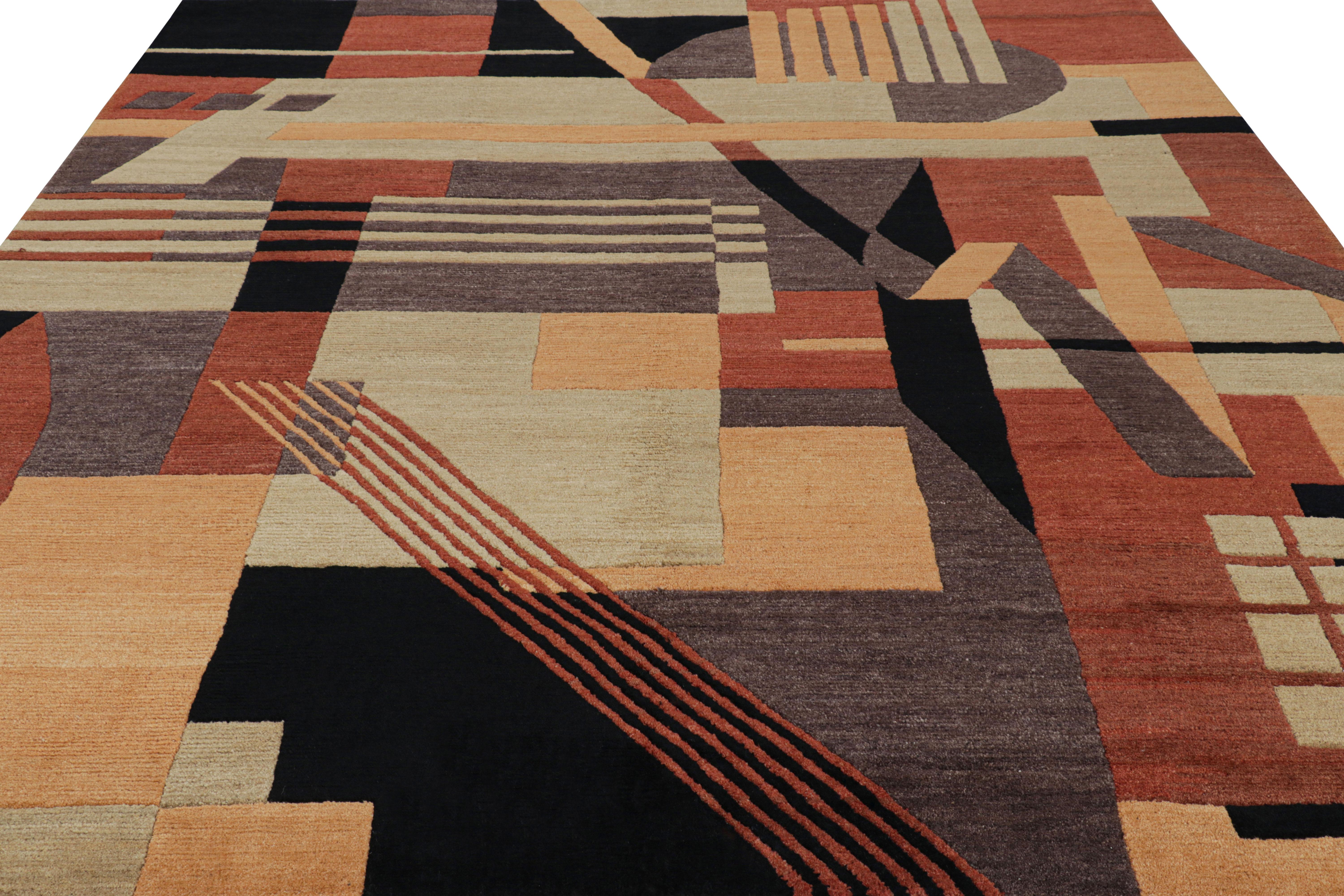 Népalais Rug & Kilim's Art Deco Style Rug in Brown and Black with Geometric Patterns (tapis de style art déco en brun et noir avec motifs géométriques) en vente