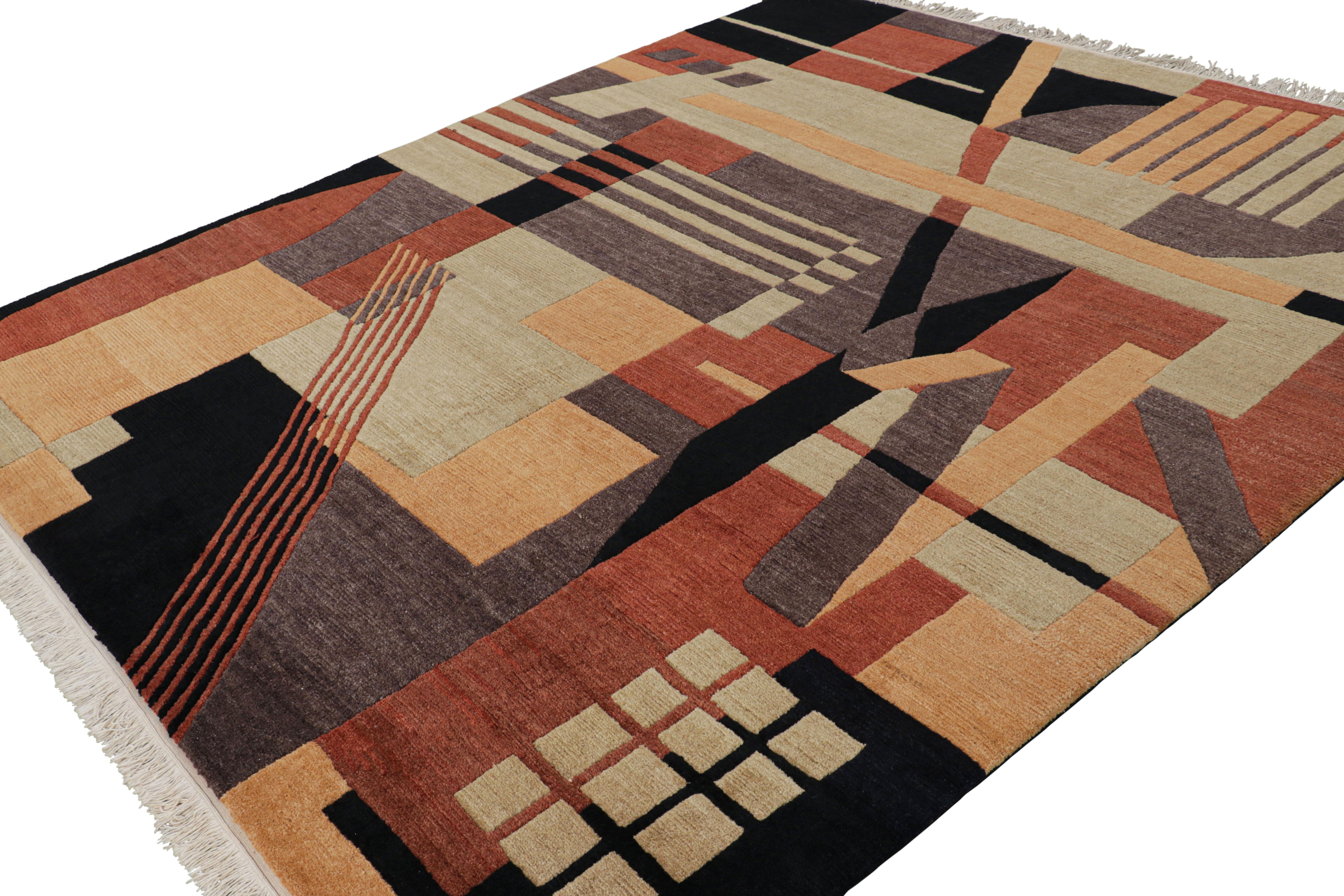 Noué à la main Rug & Kilim's Art Deco Style Rug in Brown and Black with Geometric Patterns (tapis de style art déco en brun et noir avec motifs géométriques) en vente