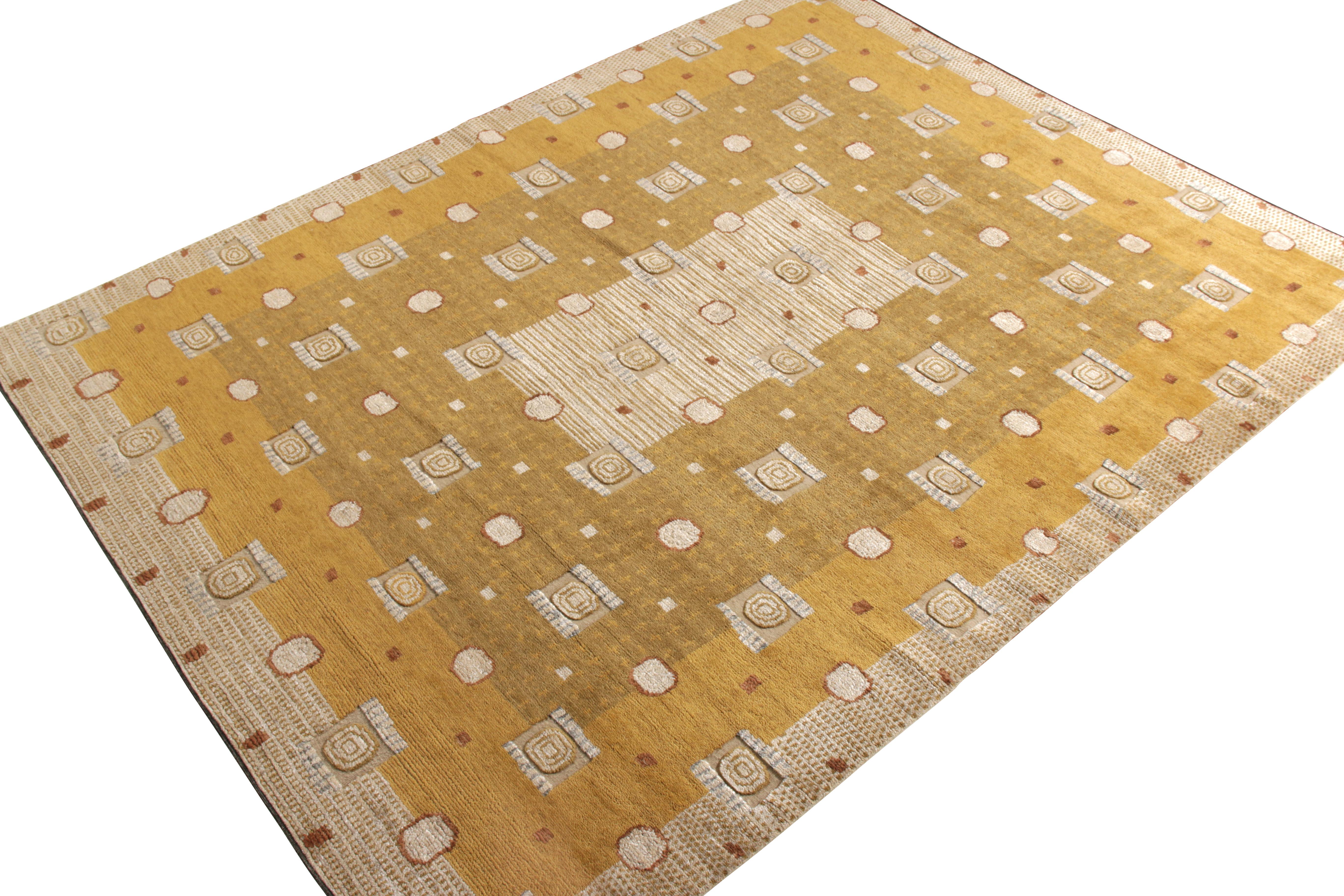 Teppich & Kilims Art Deco Stil Teppich in Gold und Beige-Brown mit geometrischem Muster (Skandinavische Moderne) im Angebot