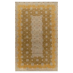 Rug & Kilim’s Art Deco Style Rug in Gold and Beige-Brown Geometric Pattern