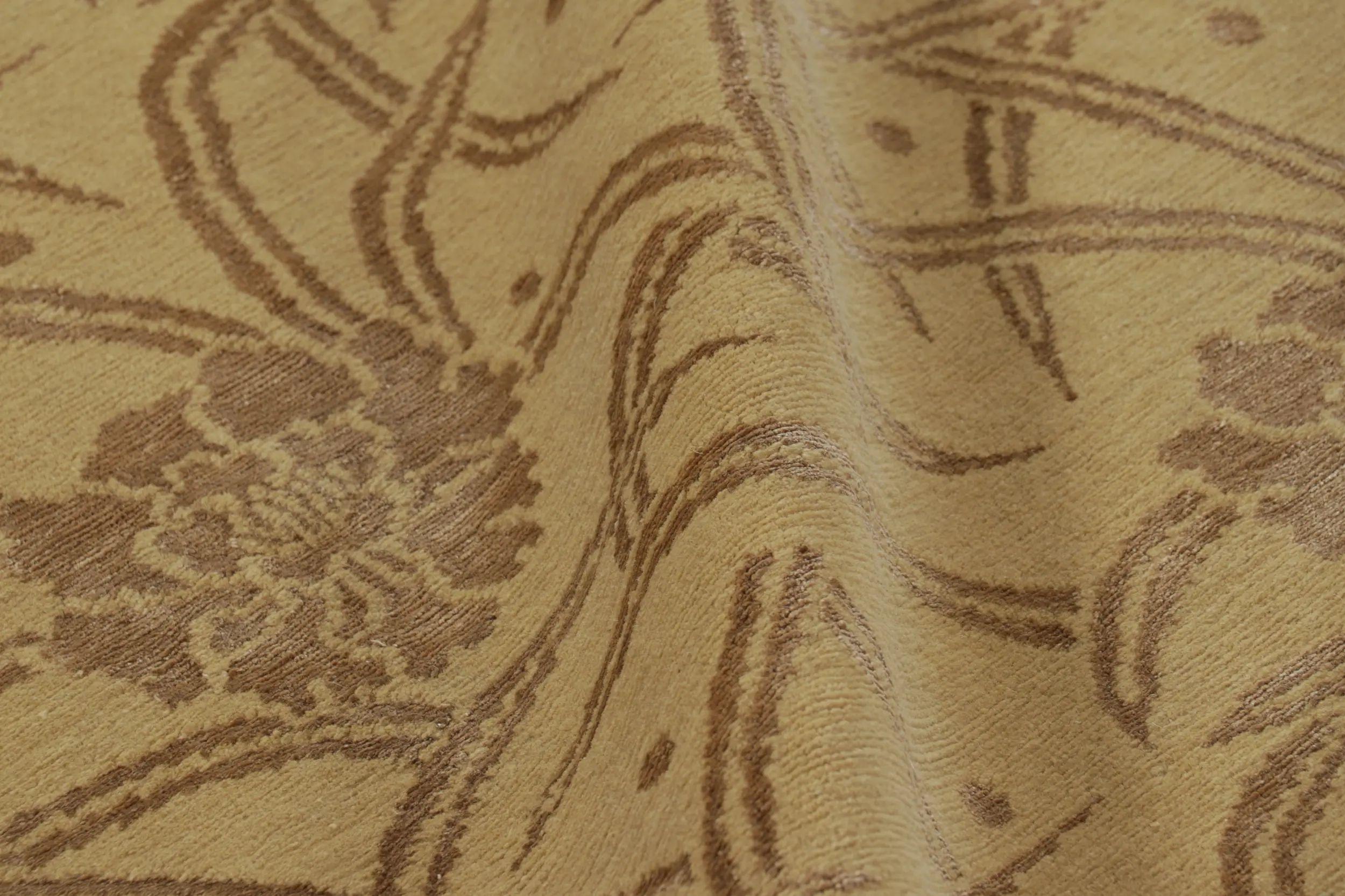 Rug & Kilim’s Art Deco Style Rug in Gold with Beige Floral Patterns “Bamboo” For Sale 2