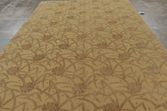 Rug & Kilim’s Art Deco Style Rug in Gold with Beige Floral Patterns “Bamboo”