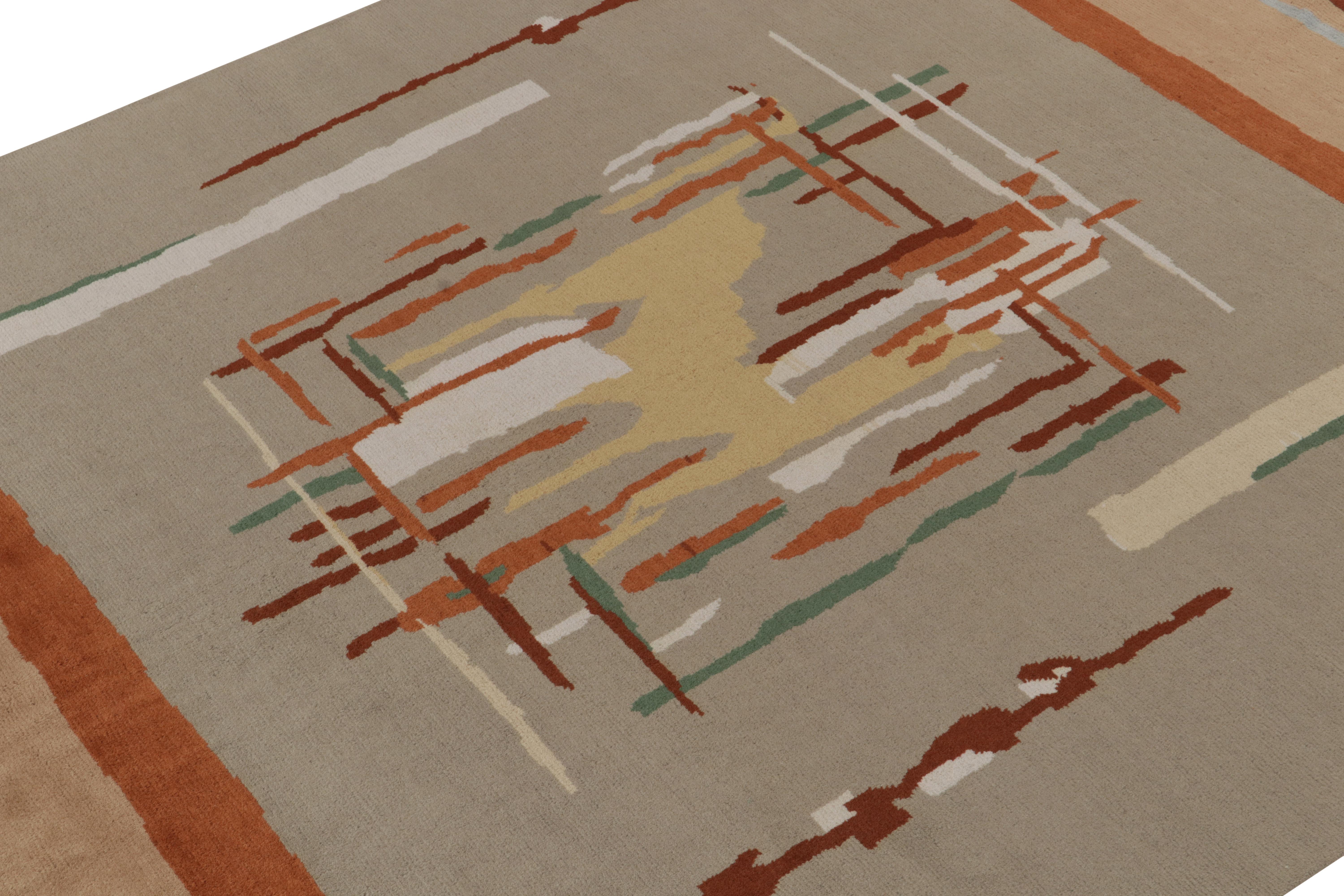 Rug & Kilim's Art Deco Style Teppich in Grau, Orange & Beige Geometrische Muster (Indisch) im Angebot