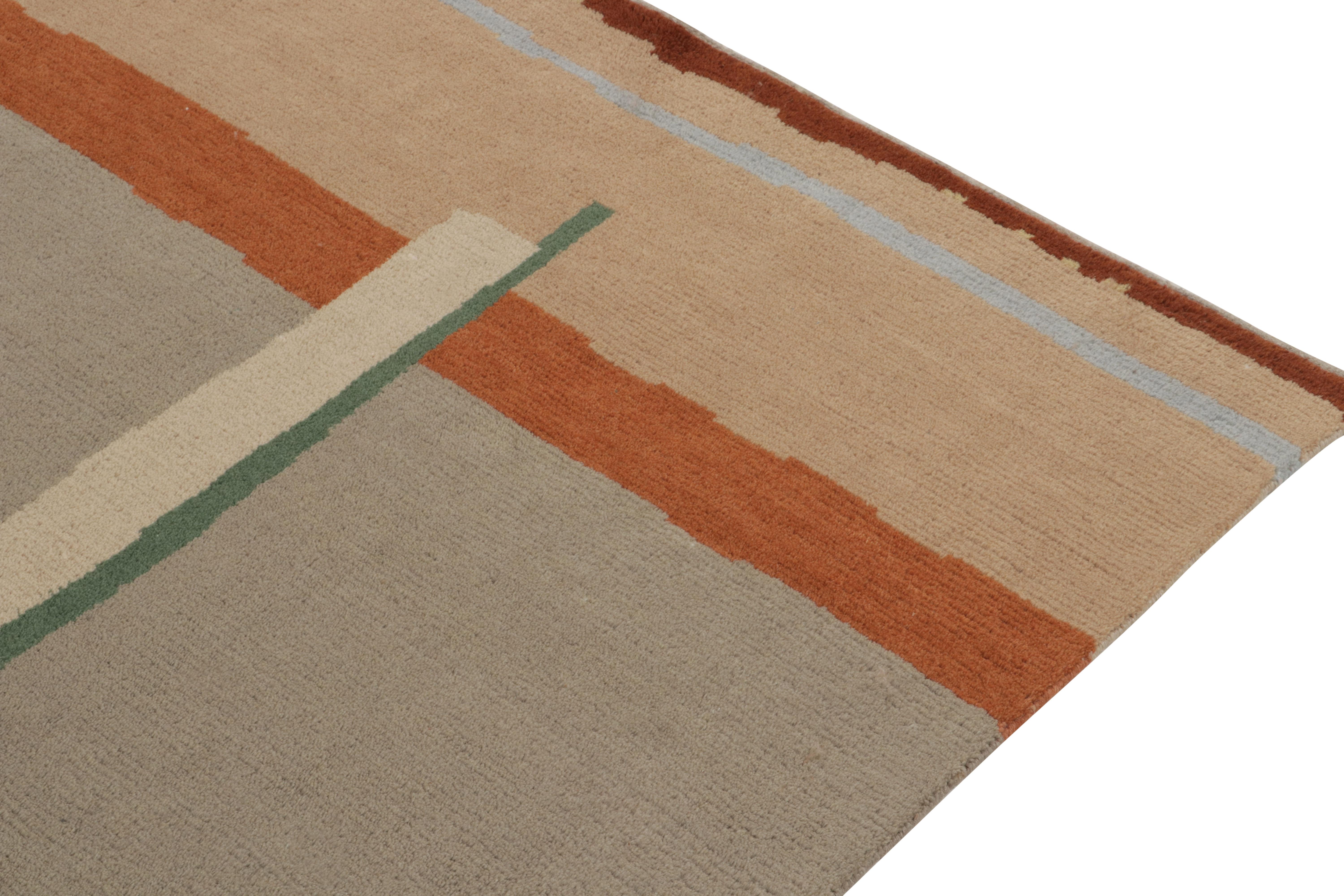 Rug & Kilim’s Art Deco Style Rug in Gray, Orange & Beige Geometric Patterns In New Condition For Sale In Long Island City, NY