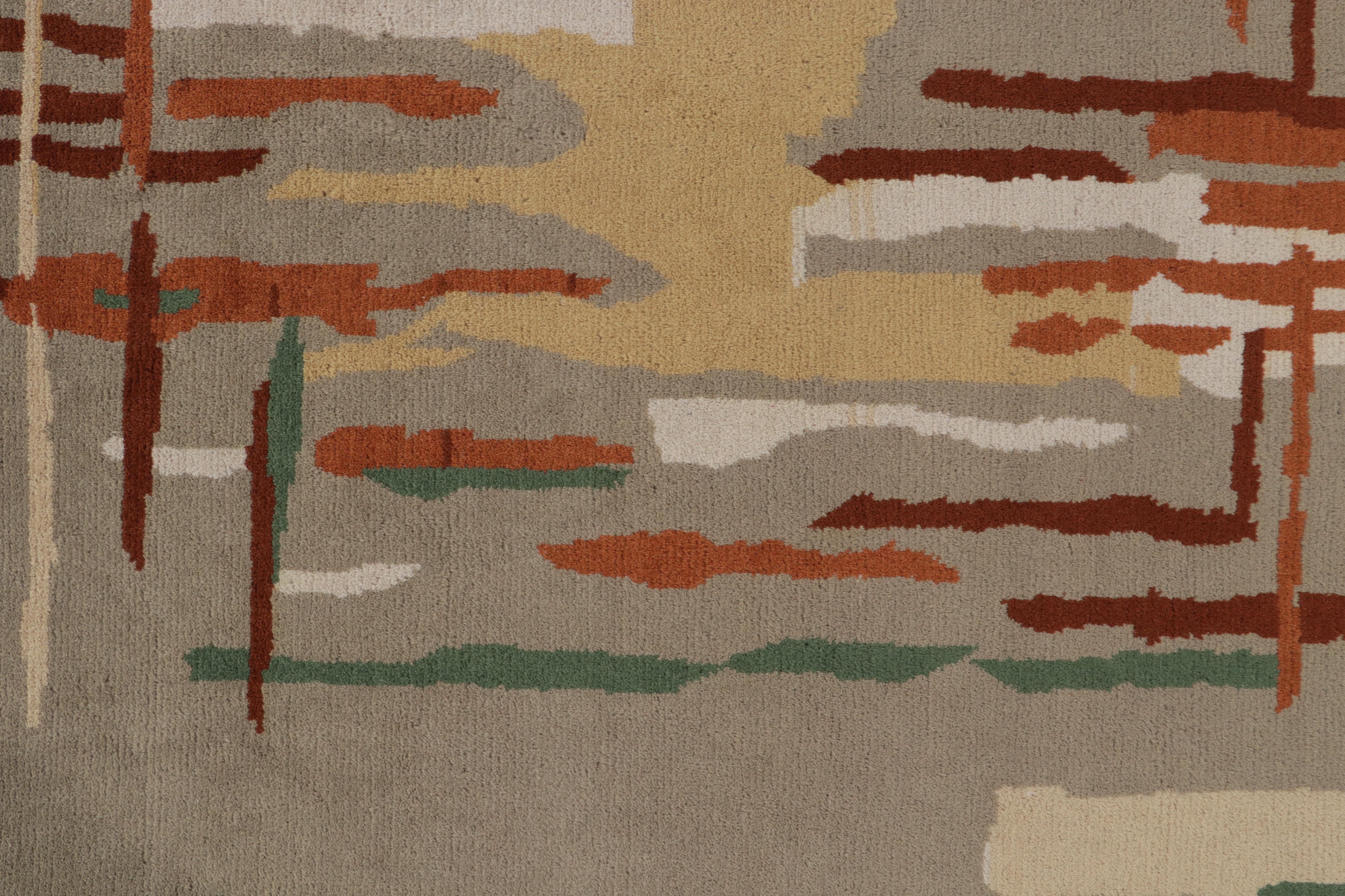 Contemporary Rug & Kilim’s Art Deco Style Rug in Gray, Orange & Beige Geometric Patterns For Sale