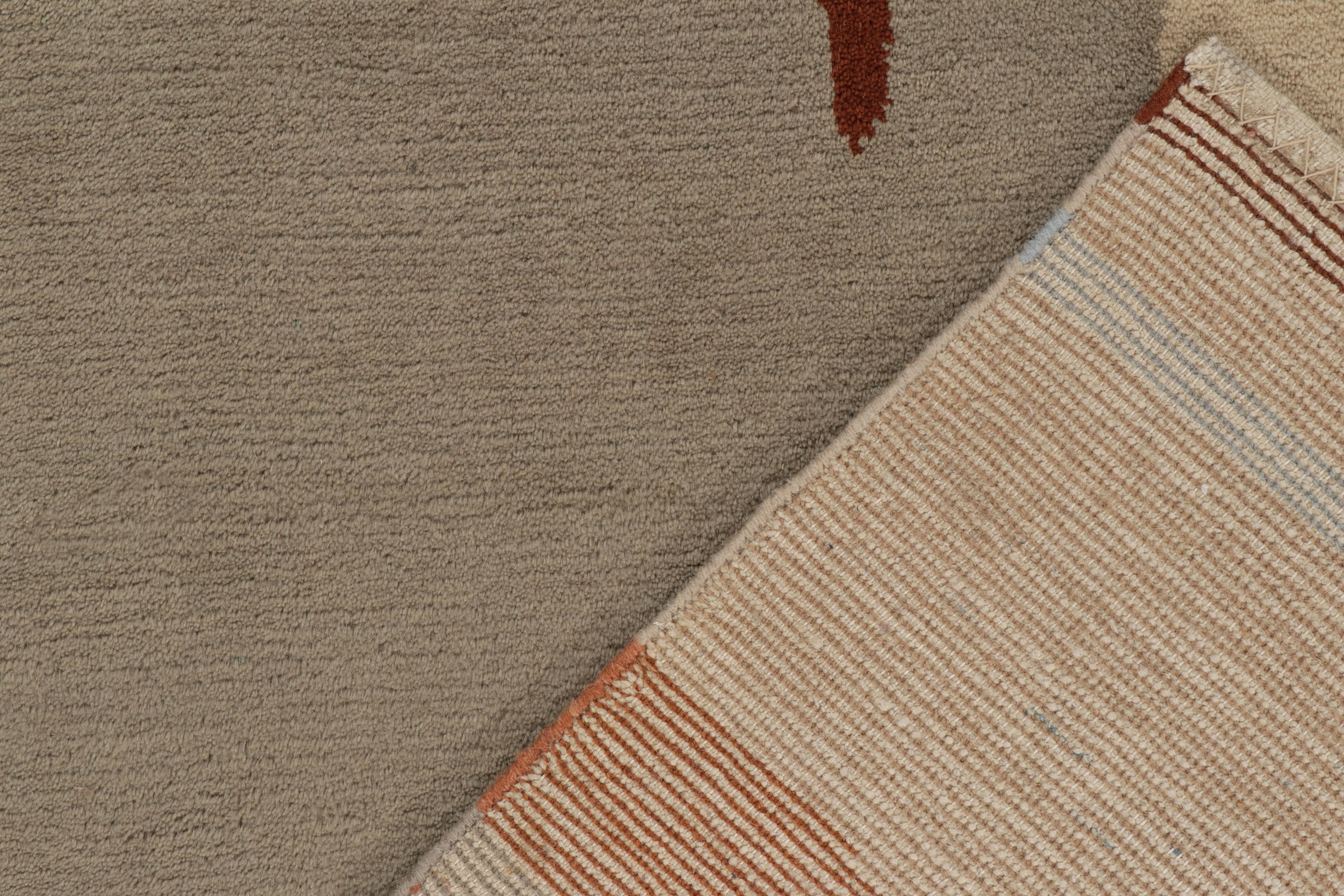 Wool Rug & Kilim’s Art Deco Style Rug in Gray, Orange & Beige Geometric Patterns For Sale