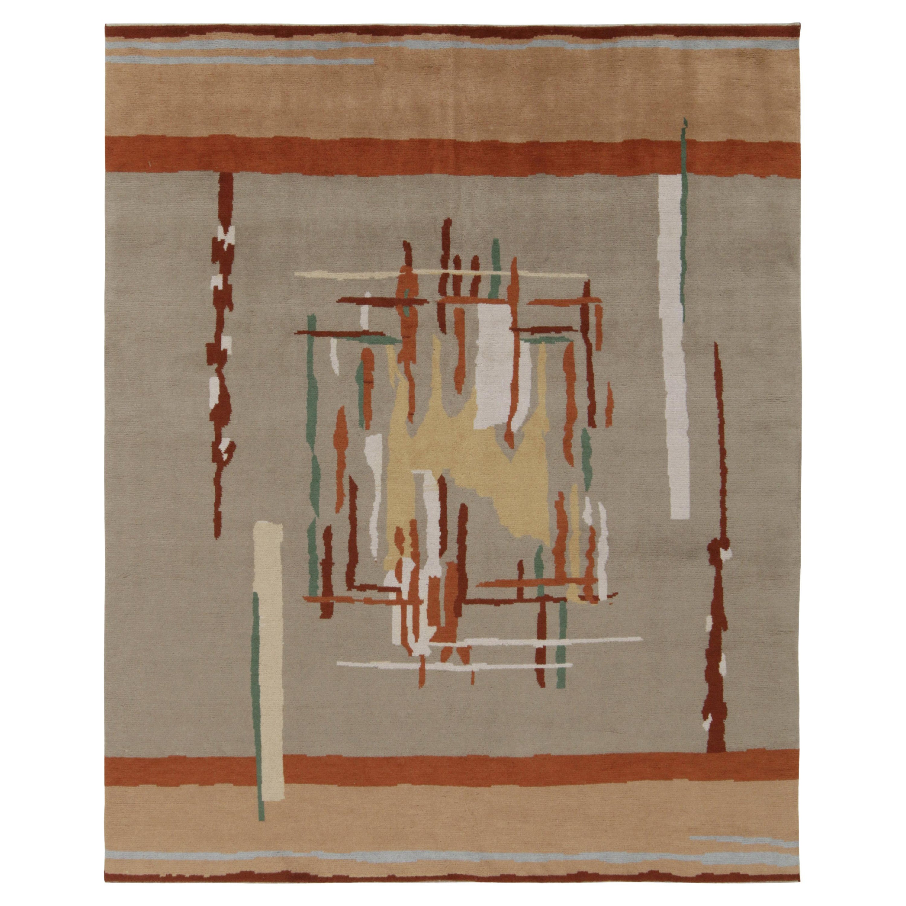 Rug & Kilim’s Art Deco Style Rug in Gray, Orange & Beige Geometric Patterns