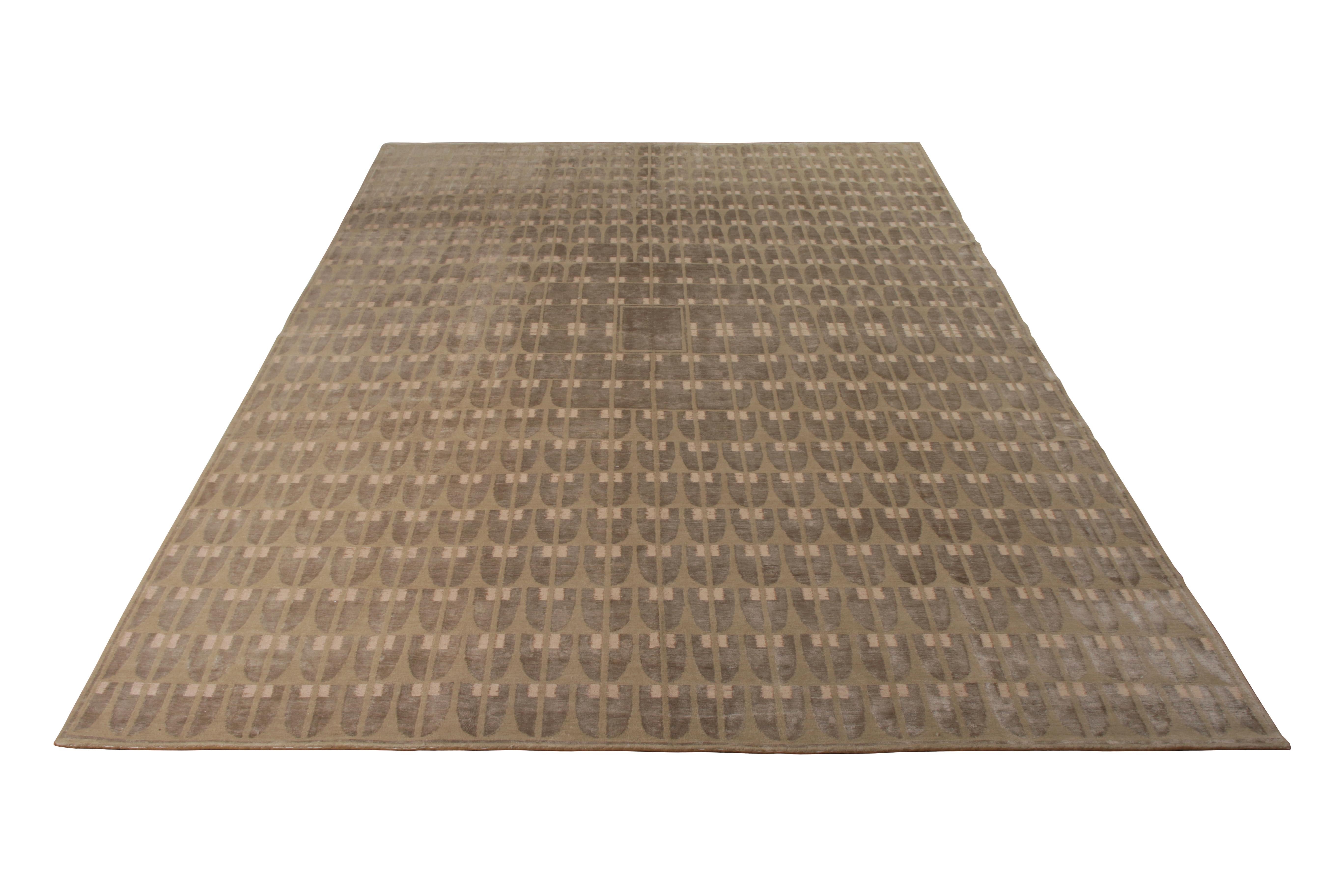 Népalais Rug & Kilim's Art Deco Style Rug in Green and Beige Geometric Pattern (tapis de style Art déco à motif géométrique vert et beige) en vente