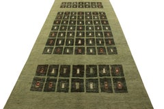 Rug & Kilim’s Art Deco Style Rug in Green High-Low Geometric Pattern