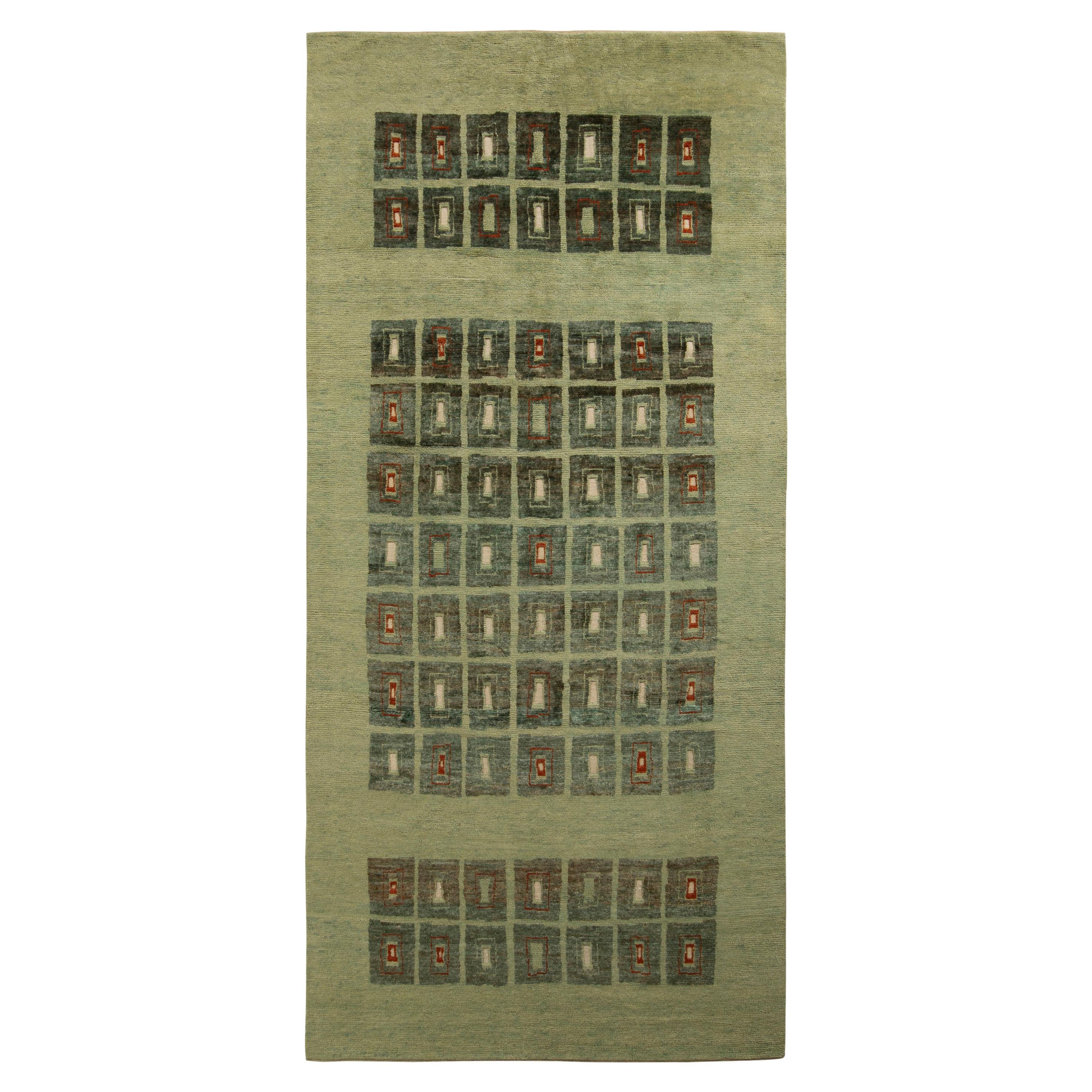 Alfombra de estilo Art Déco de Rug & Kilim con diseño geométrico alto-bajo en verde