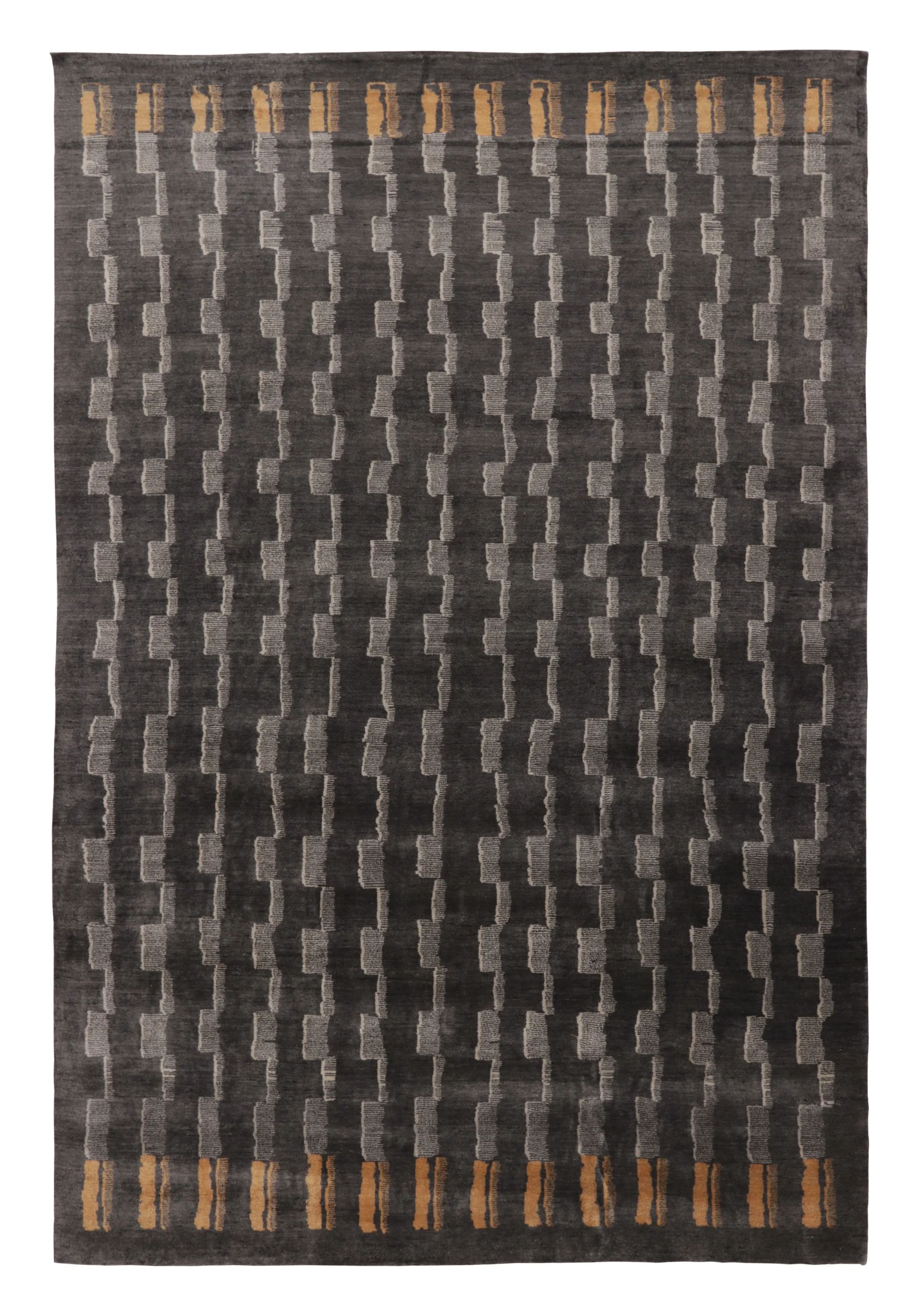 Teppich im Art-Déco-Stil von Rug & Kilim aus Mohair mit geometrischem Muster in Schwarz und Grau