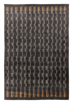 Rug & Kilim's Art Deco Style Rug in Mohair with Black & Gray Geometric Design