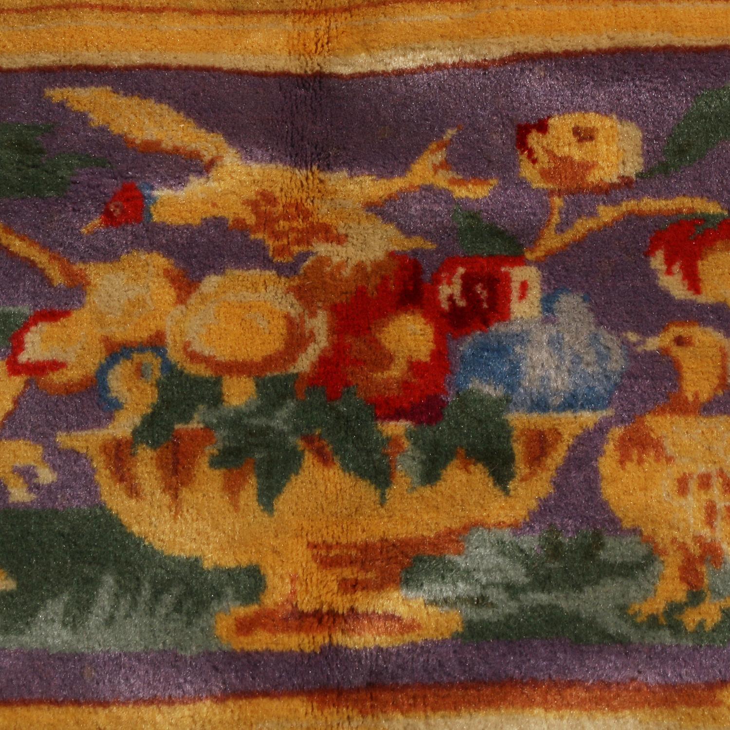 Rug & Kilim’s Art Deco Style Rug in Purple, Gold Medallion Pictorial Pattern In New Condition For Sale In Long Island City, NY