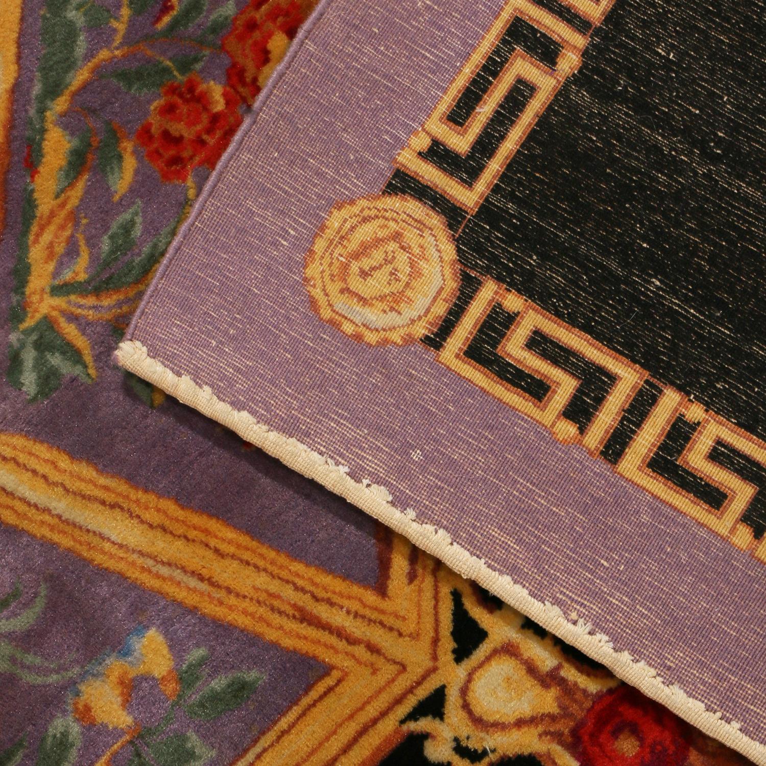Contemporary Rug & Kilim’s Art Deco Style Rug in Purple, Gold Medallion Pictorial Pattern For Sale