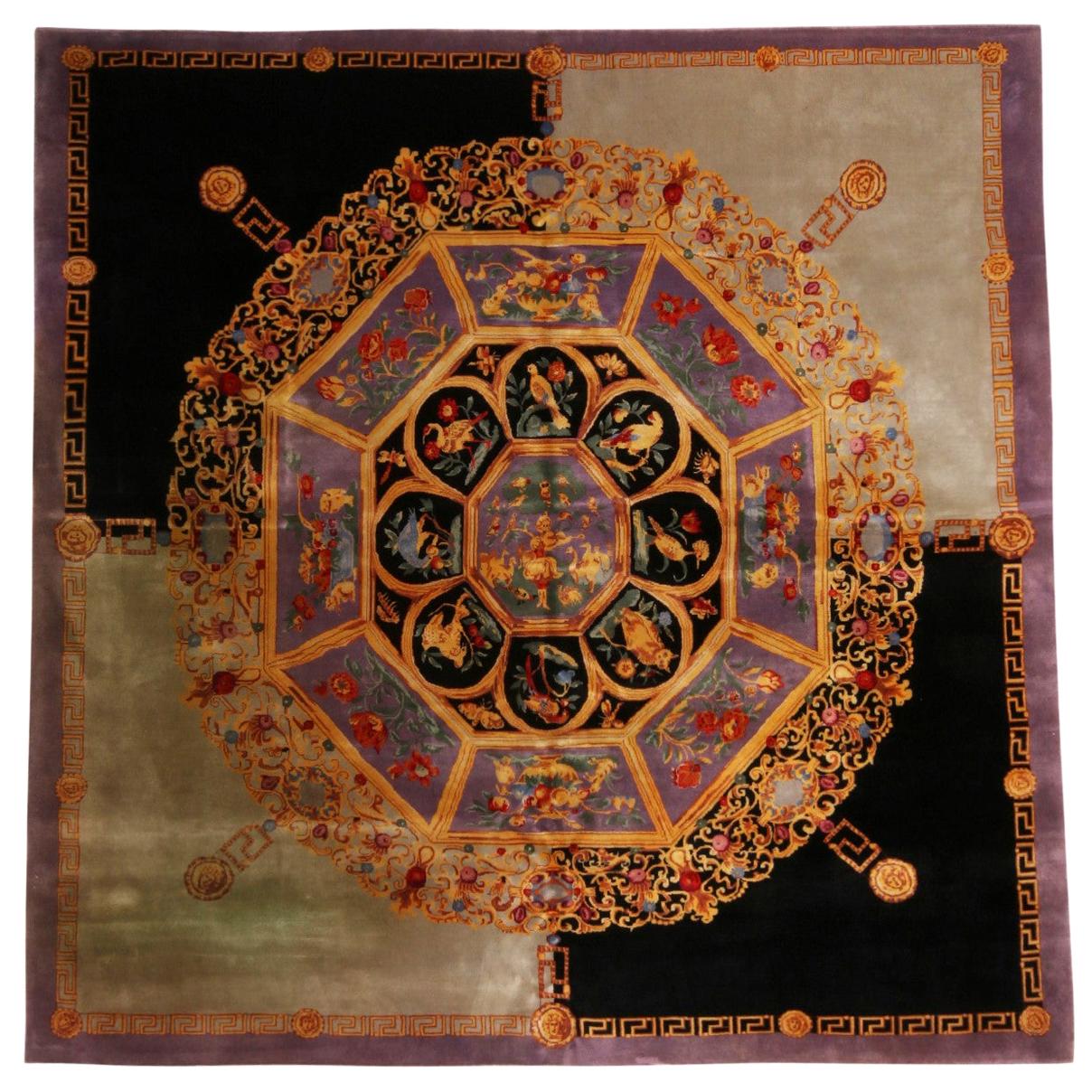 Rug & Kilim’s Art Deco Style Rug in Purple, Gold Medallion Pictorial Pattern For Sale