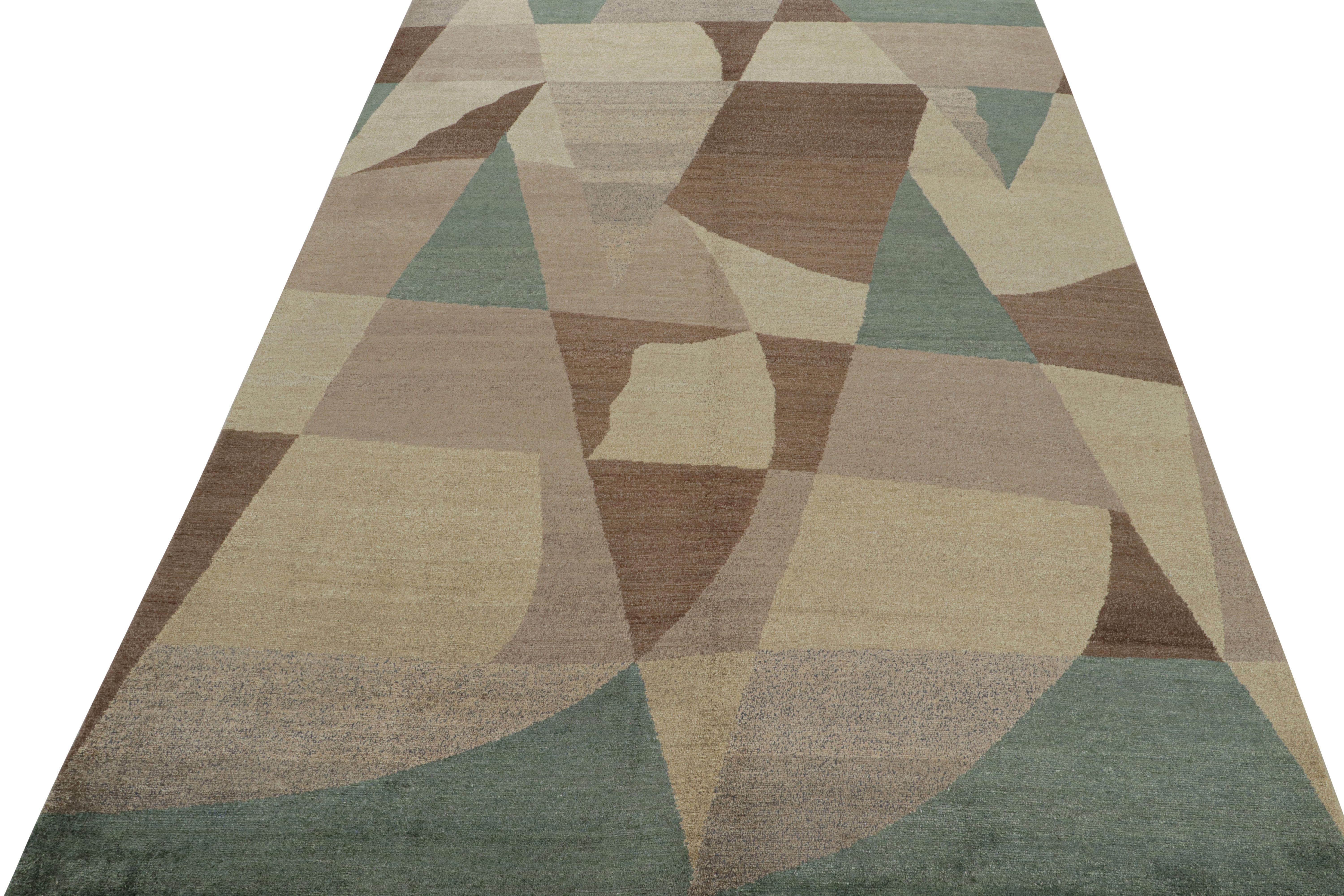 Alfombra Art Déco de Rug & Kilim con motivos geométricos beige-marrón y azul 