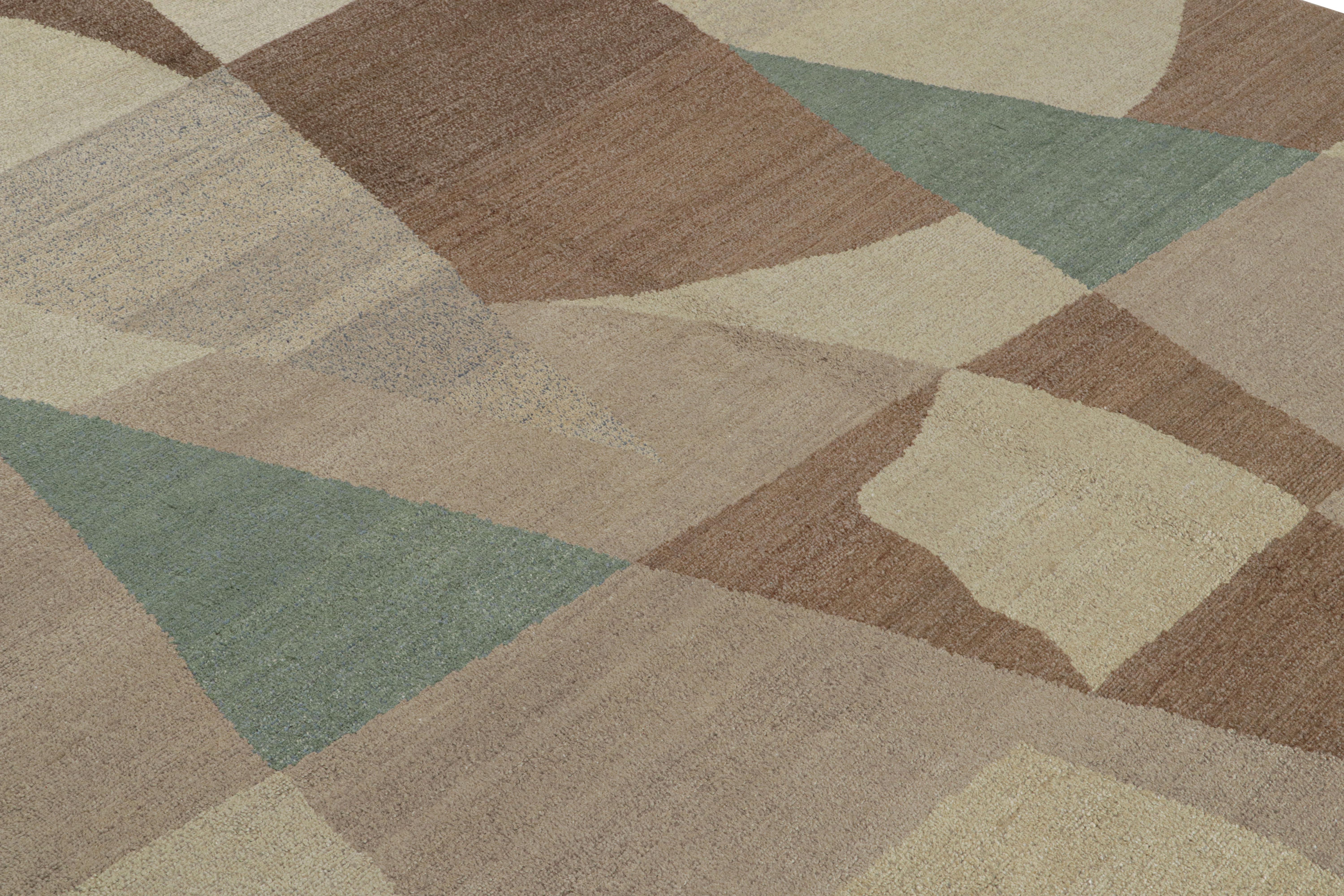 Alfombra Art Déco de Rug & Kilim con motivos geométricos beige-marrón y azul 