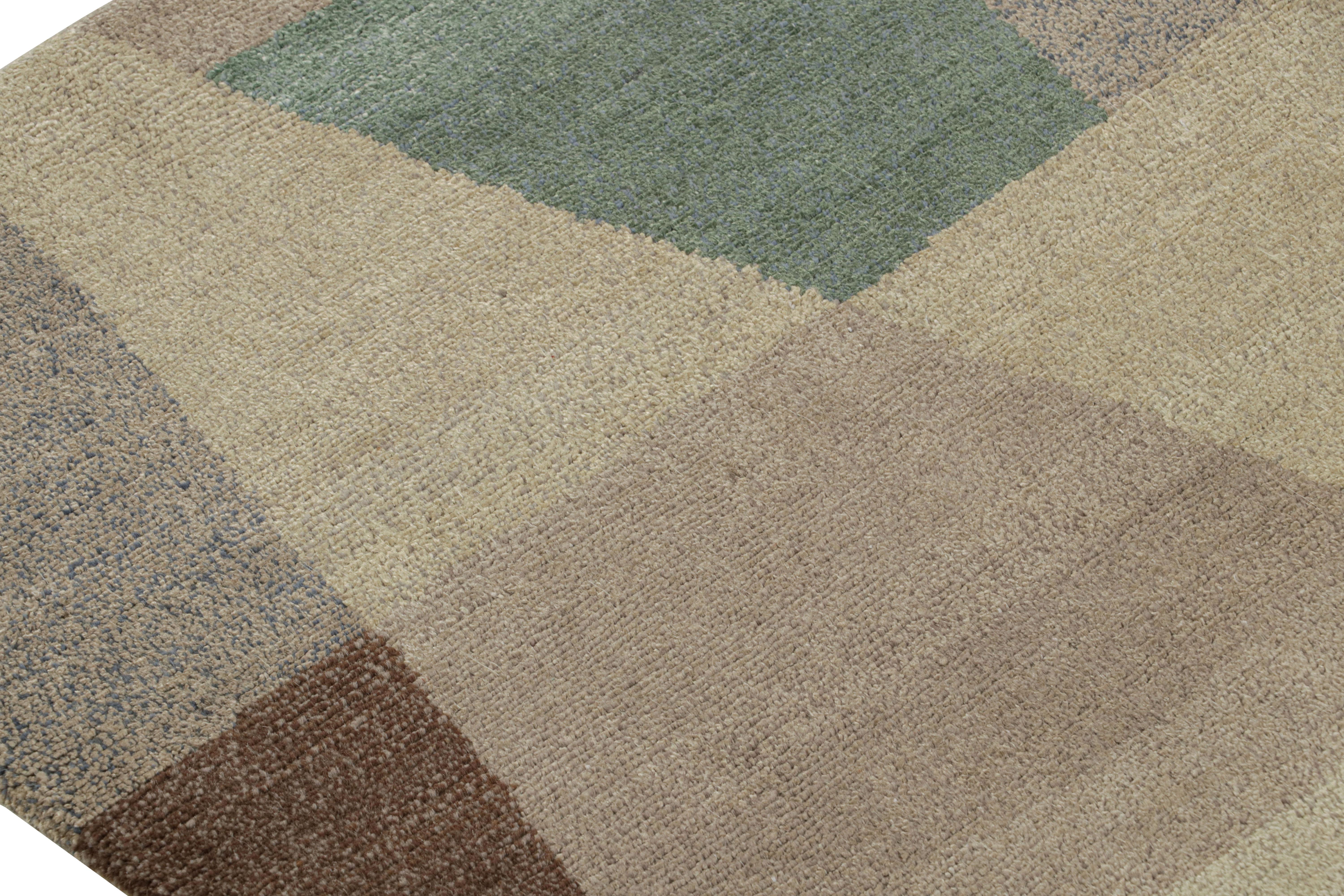 Alfombra Art Déco de Rug & Kilim con motivos geométricos beige-marrón y azul 