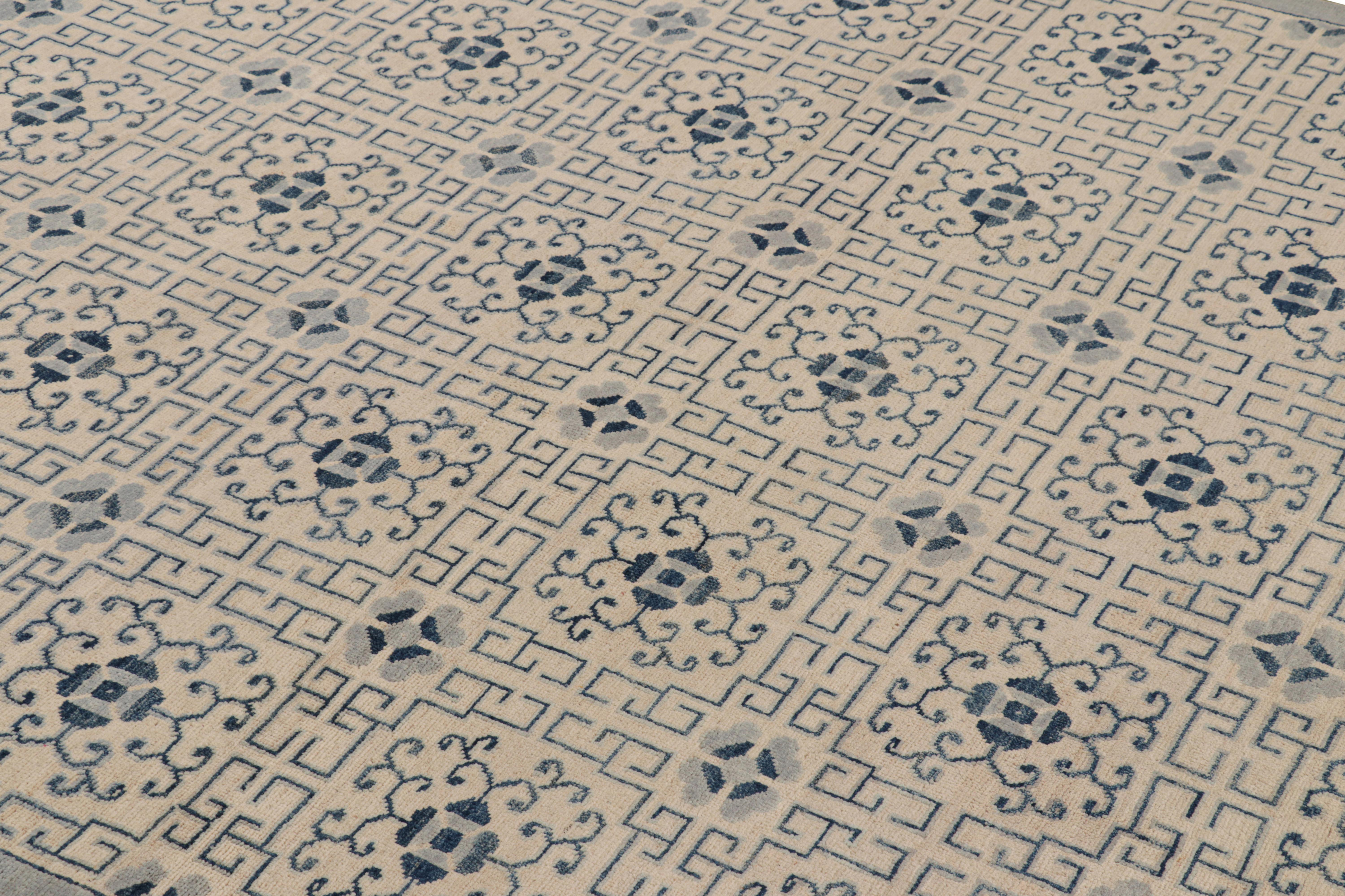 Hand-knotted in wool, this 6x8 Modern Classics rug by Rug & Kilim enjoys all over geometric patterns inspired by the Chinese Art Deco movement of the 1920s.

On the Design: 

A cream white field underscores a repeat of medallions and fretwork, with