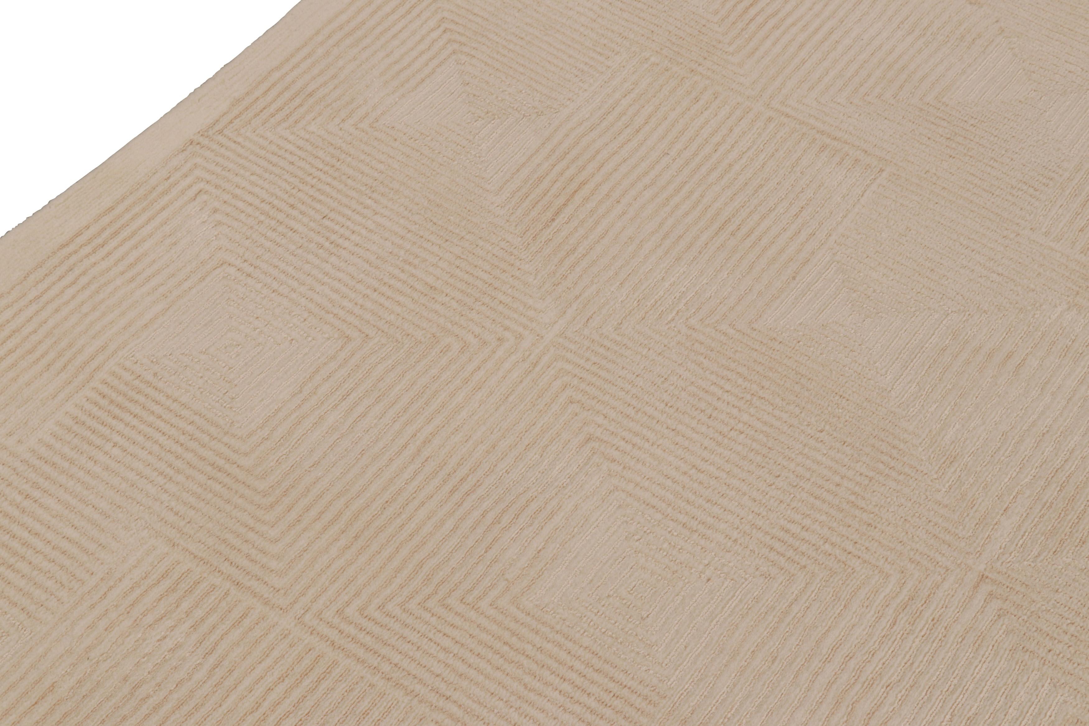 Modern Rug & Kilim’s Art Deco Style Rug with Cubist Geometric Patterns in Cream White For Sale